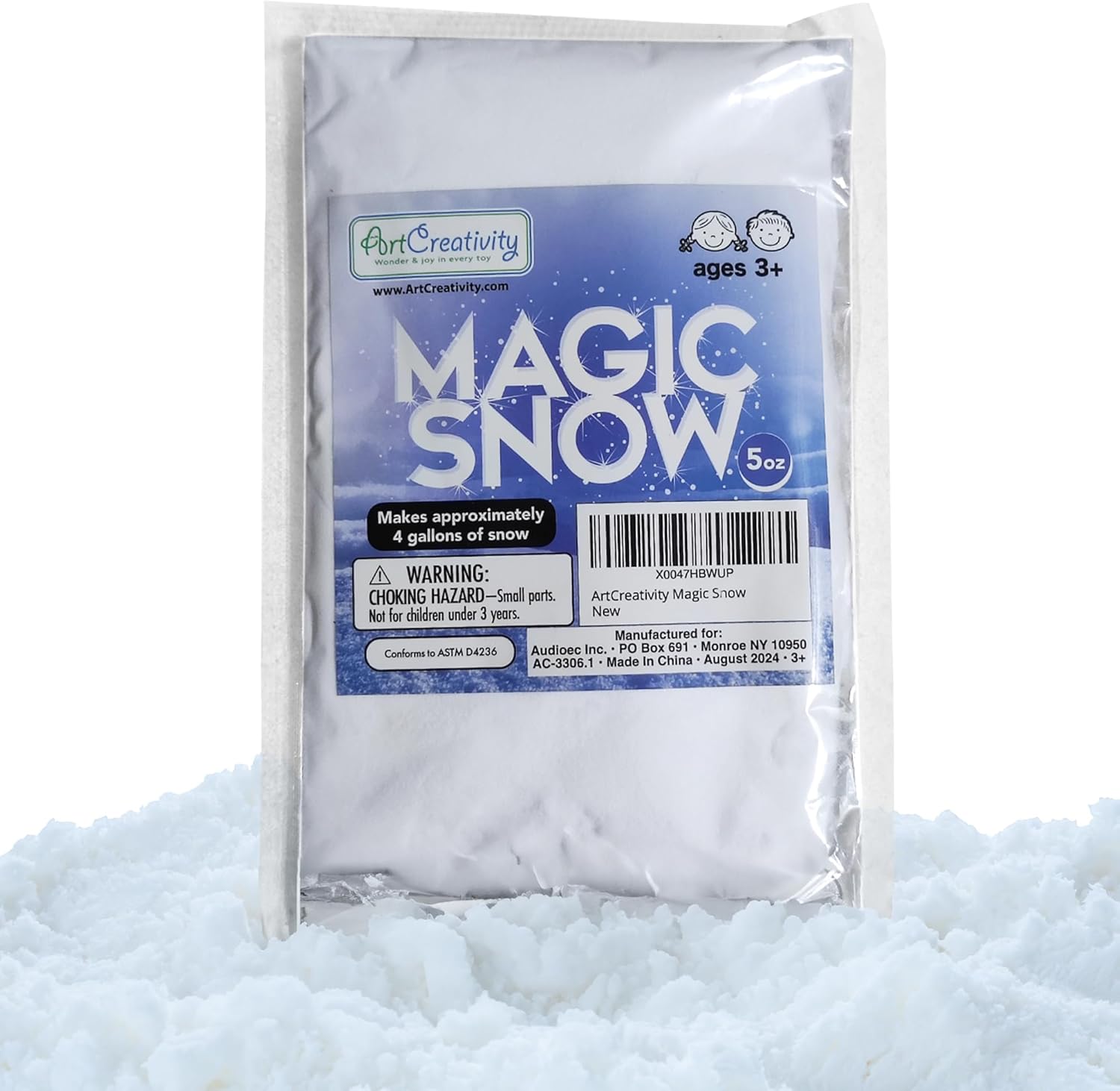 Instant Snow Powder - 5 Oz Snow Powder Makes 4 Gallons of Fake Snow - Multi-Use Instant Snow Mix for Slime - Artificial Instant Snow for Kids Christmas Activities - Fake Snow Kit