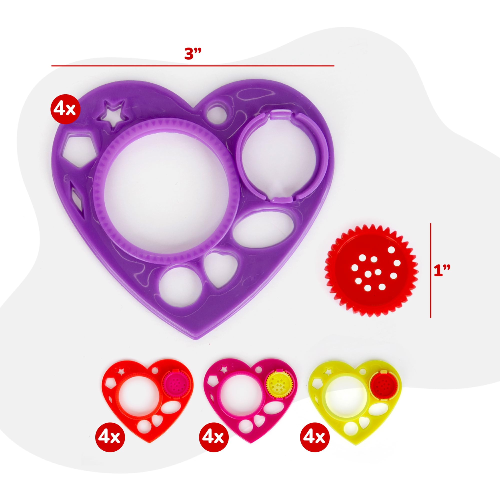 Heart Shaped Spirographs - Set of 24 - Spiral Arts and Craft Set with Stencils & Geometry Gears for Kids & Adults