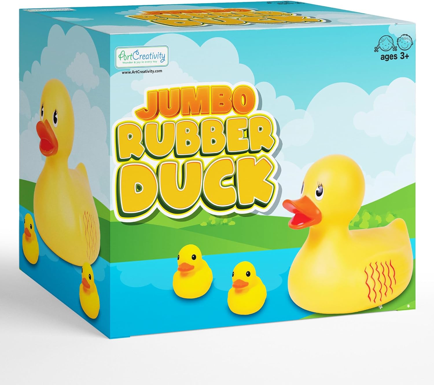 Jumbo Rubber Ducky Bath Toy - 10 Inch Giant Rubber Duck with 2 Mini Duckies - Classic Large Rubber Duck for Fun-Filled Baths - Bath Toys for Kids Ages 3 and Up