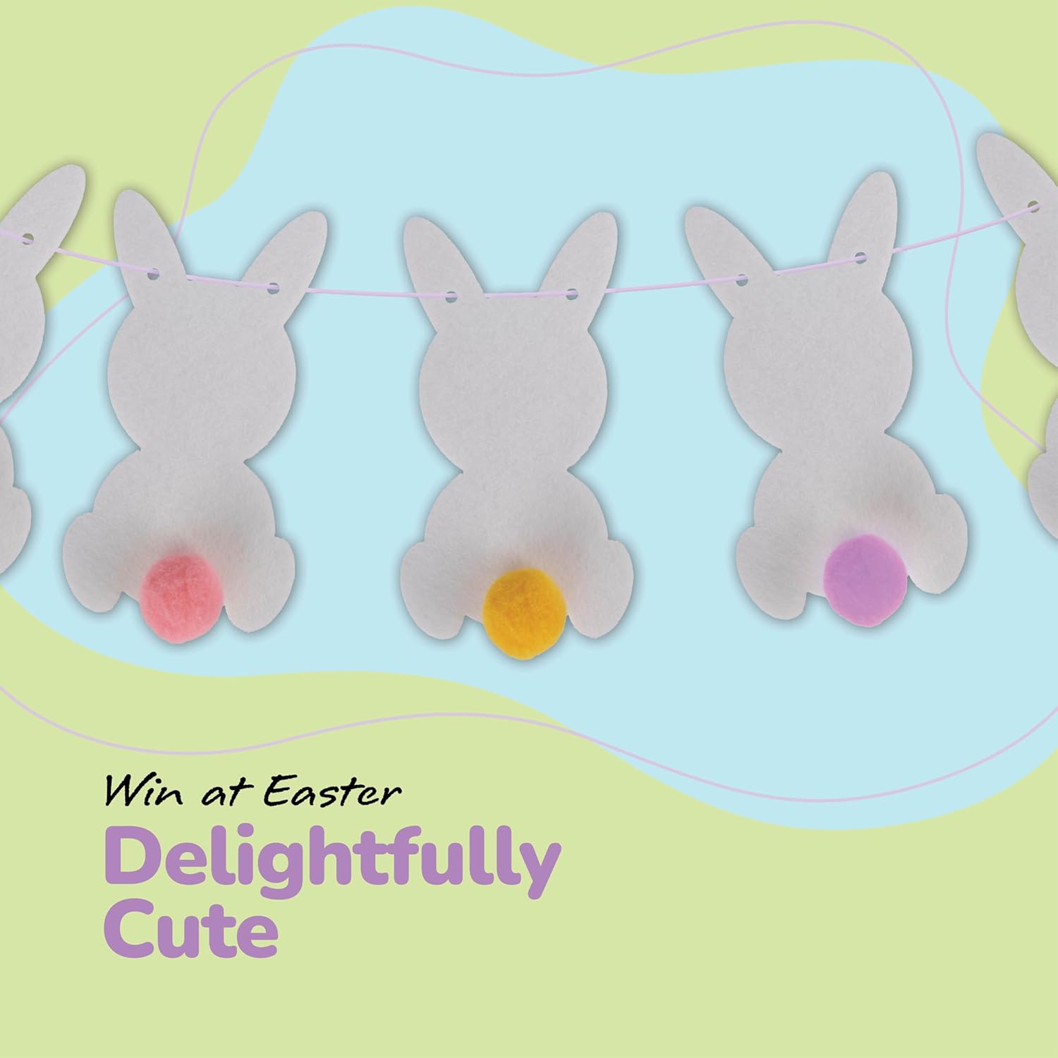 Easter Bunny Garland - Easter Decorations Set with 10 Felt Rabbits, 9 Feet of Ribbon, and Needle for Stringing - Easter Bunny Decorations for the Home