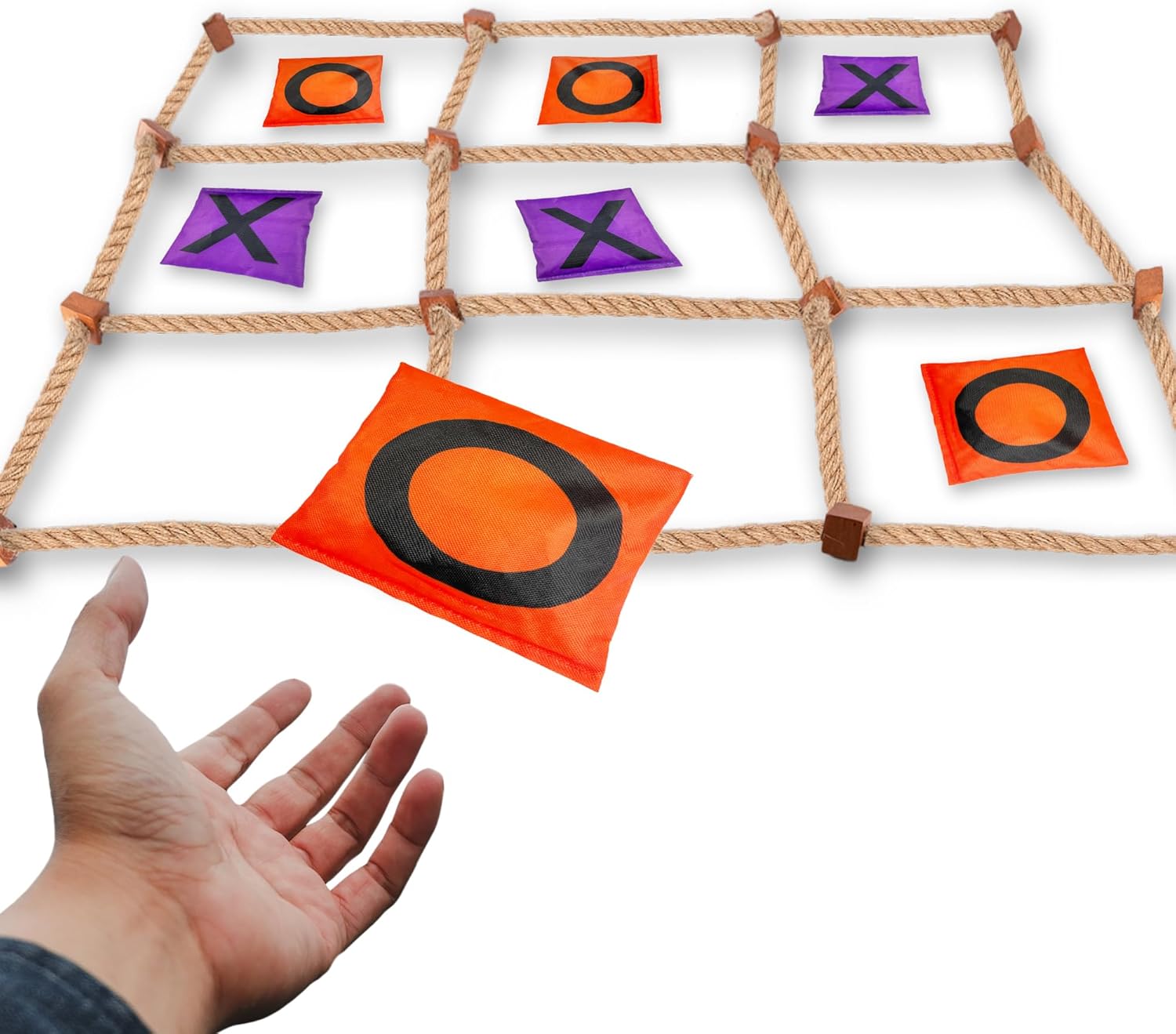 Giant Tic Tac Toe Game Outdoor - 3 x 3 Feet - Includes Rope Grid, 10 Bean Bag Play Pieces, and 1 Drawstring Carry Bag - Large Yard Games - Outdoor Game for Patio, Picnic, Camping