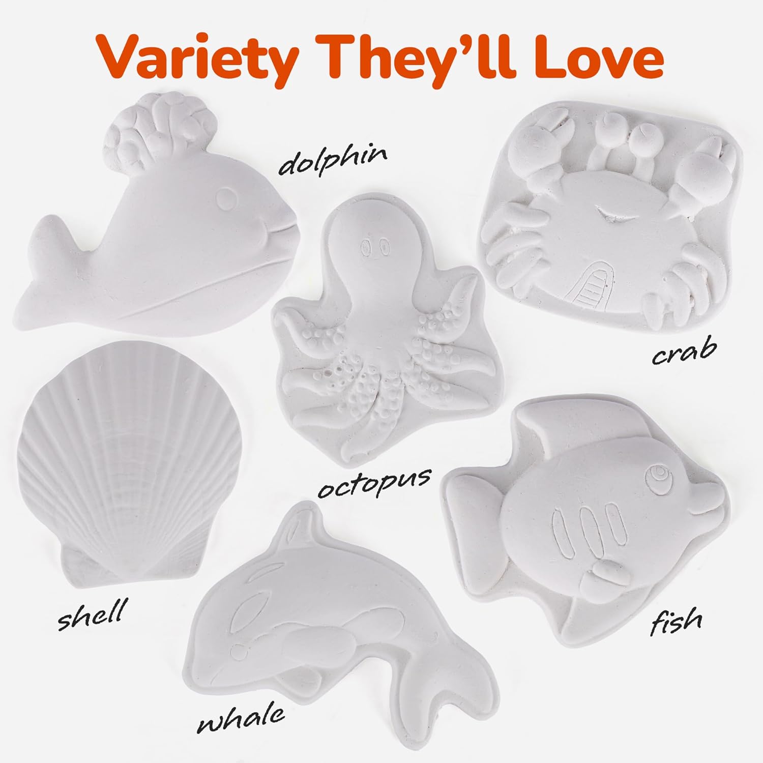 Ocean Animals Plaster Painting Kit for Kids - 6 Aquatic Plaster Figurines, 2 Paint Sets, 2 Brushes, and 6 Circle Magnets for Display - 8 Different Paint Colors - Kids Painting Set