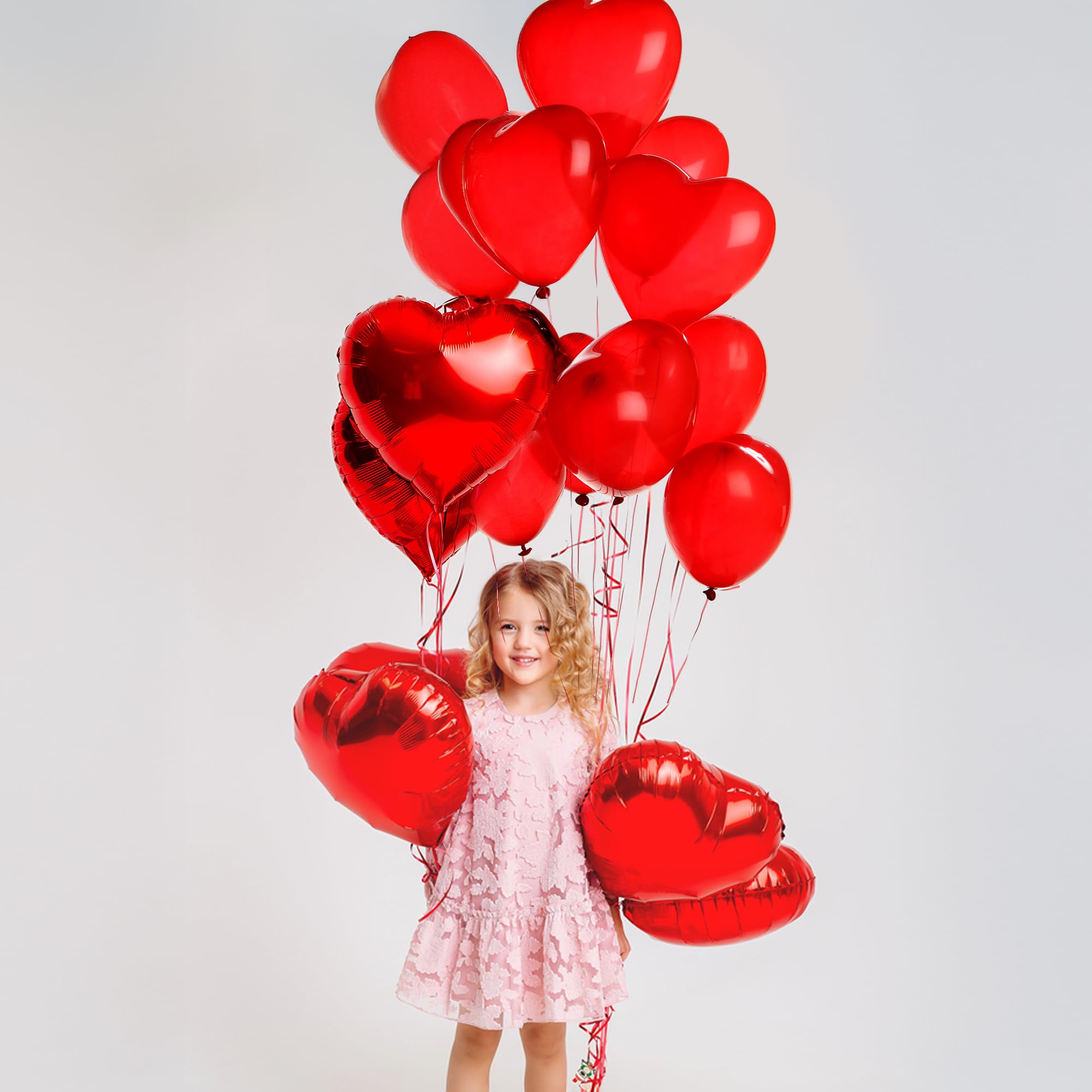 Valentines Day Balloons Decorations - Valentines Day Kit with Balloons in Teddy Bear, I Love You, and Heart Shape Designs - Artificial Rose Petals