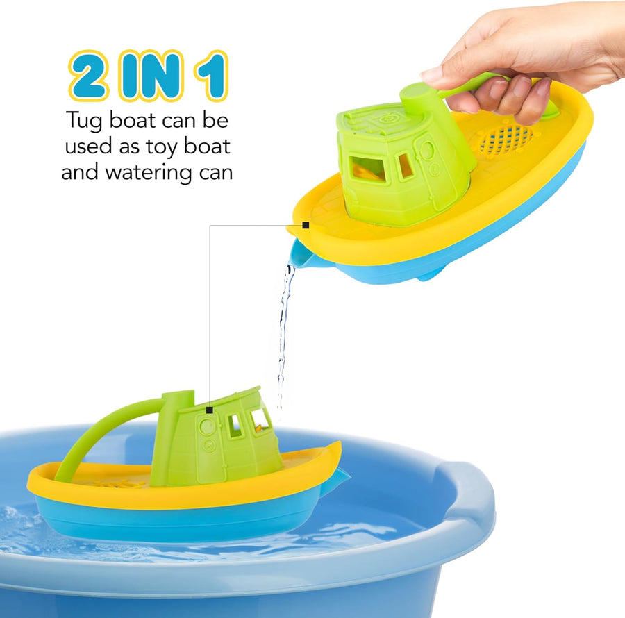 Tugboat Pool, Beach and Bathtub Toys - Kids’ Bath Toy Set with Boat, Rake, and Shovel