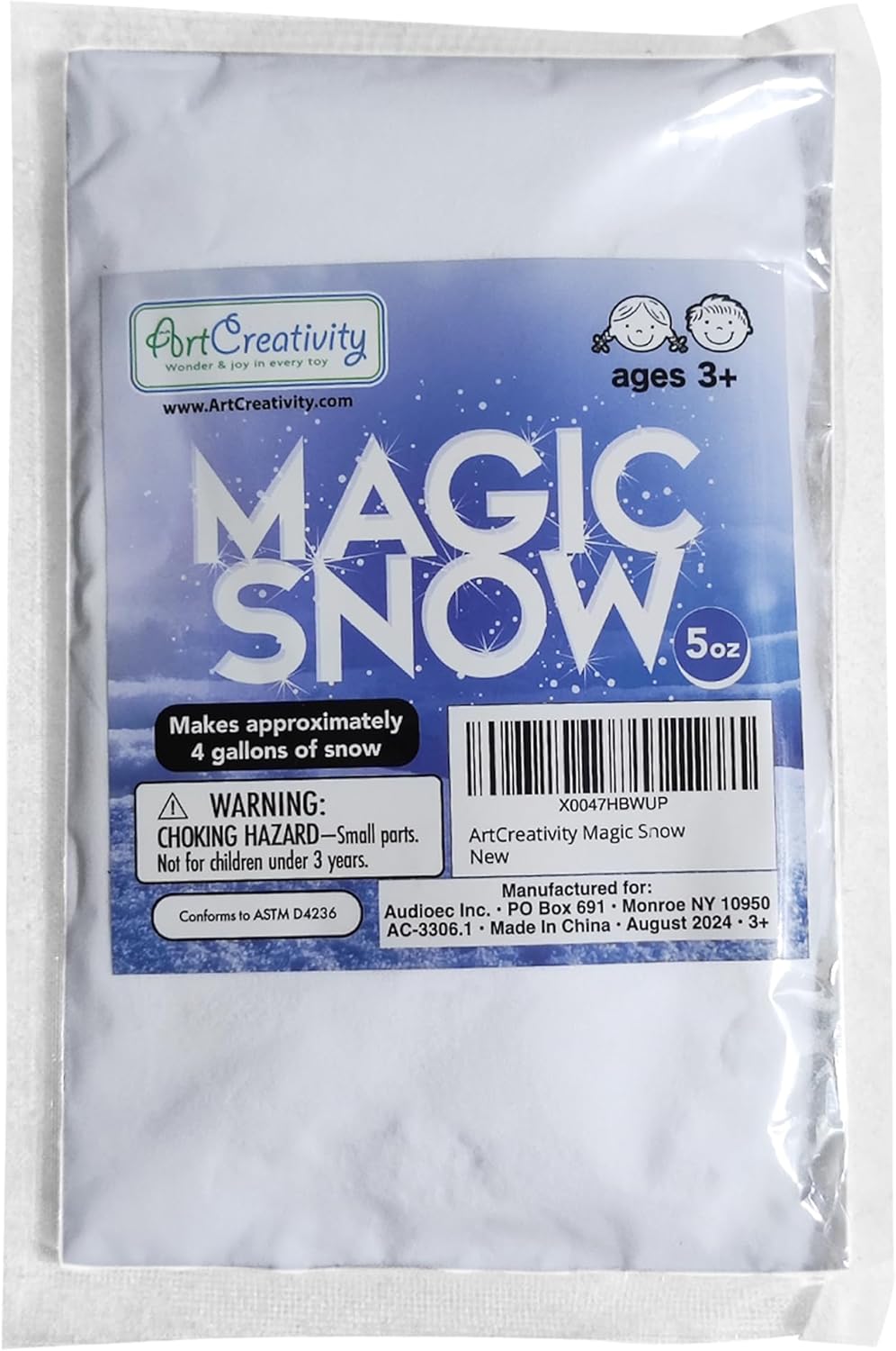 Instant Snow Powder - 5 Oz Snow Powder Makes 4 Gallons of Fake Snow - Multi-Use Instant Snow Mix for Slime - Artificial Instant Snow for Kids Christmas Activities - Fake Snow Kit