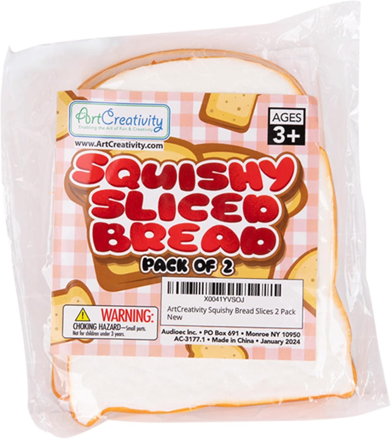 NOVU Squish Sliced Bread - Pack of 2 - Soft, Slow Rising Bread Shape Sensory Fidget Toys for Kids and Adult for Stress and Anxiety - Tricky Funny Squeeze Toy Gift - Fake Bread Stress Toy