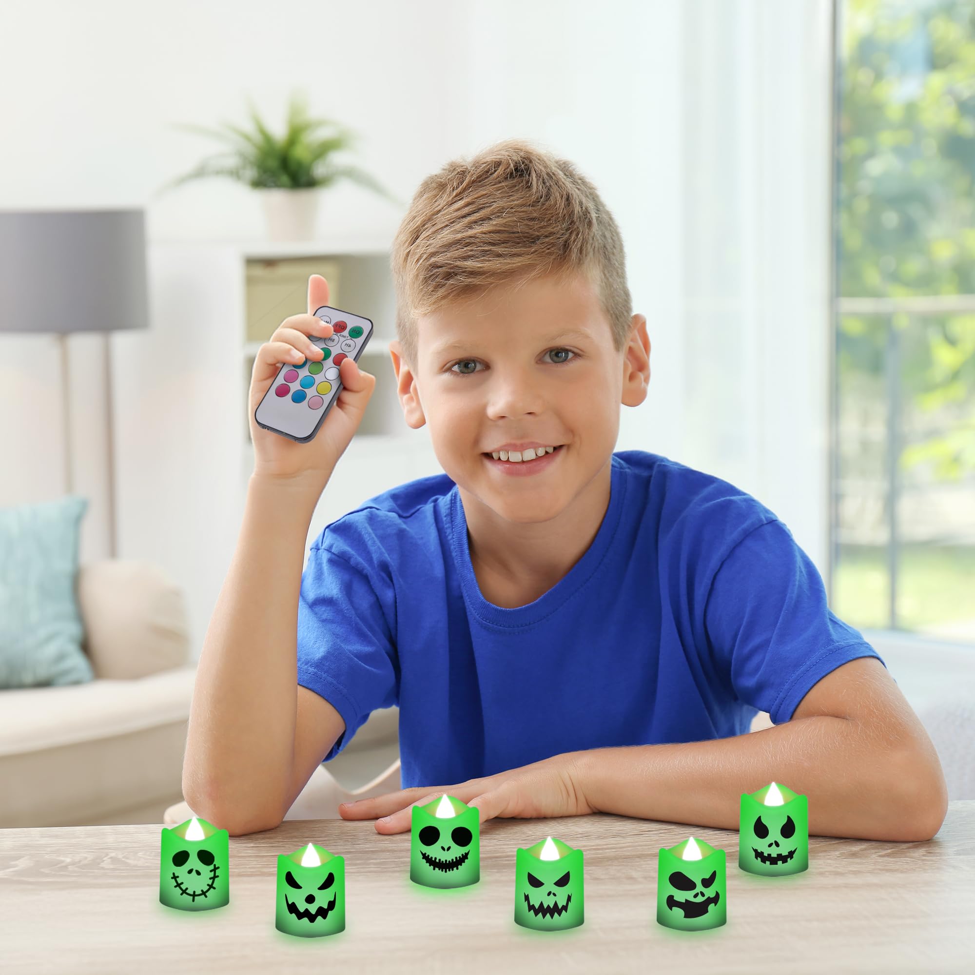 Flameless Halloween LED Candles - Set of 6 Halloween Flameless Candles - Battery Operated Halloween LED Votive Candles with Remote, Timer, and 12 Colors