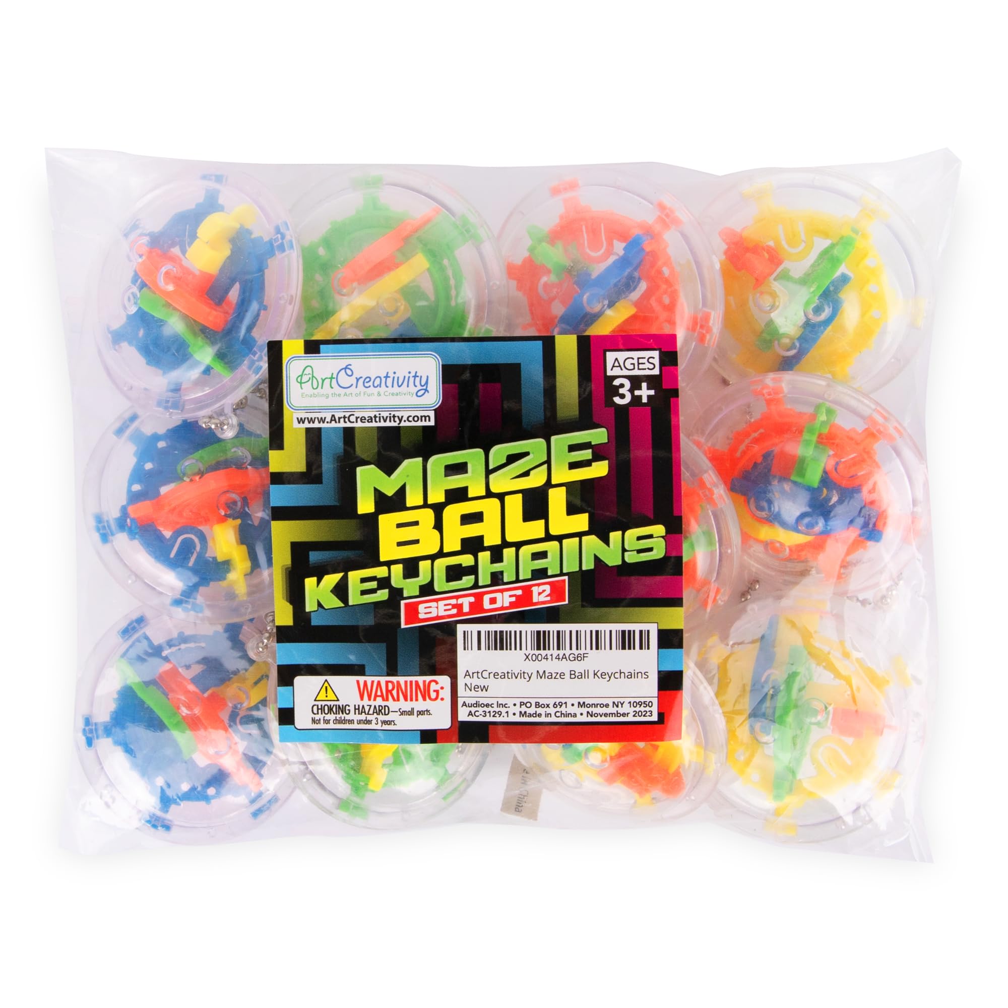 3D Maze Ball Keychains for Kids - Set of 12 Maze Puzzle Brain Teaser Party Favors - Fidget-Friendly Keychain Charms in Colorful Designs