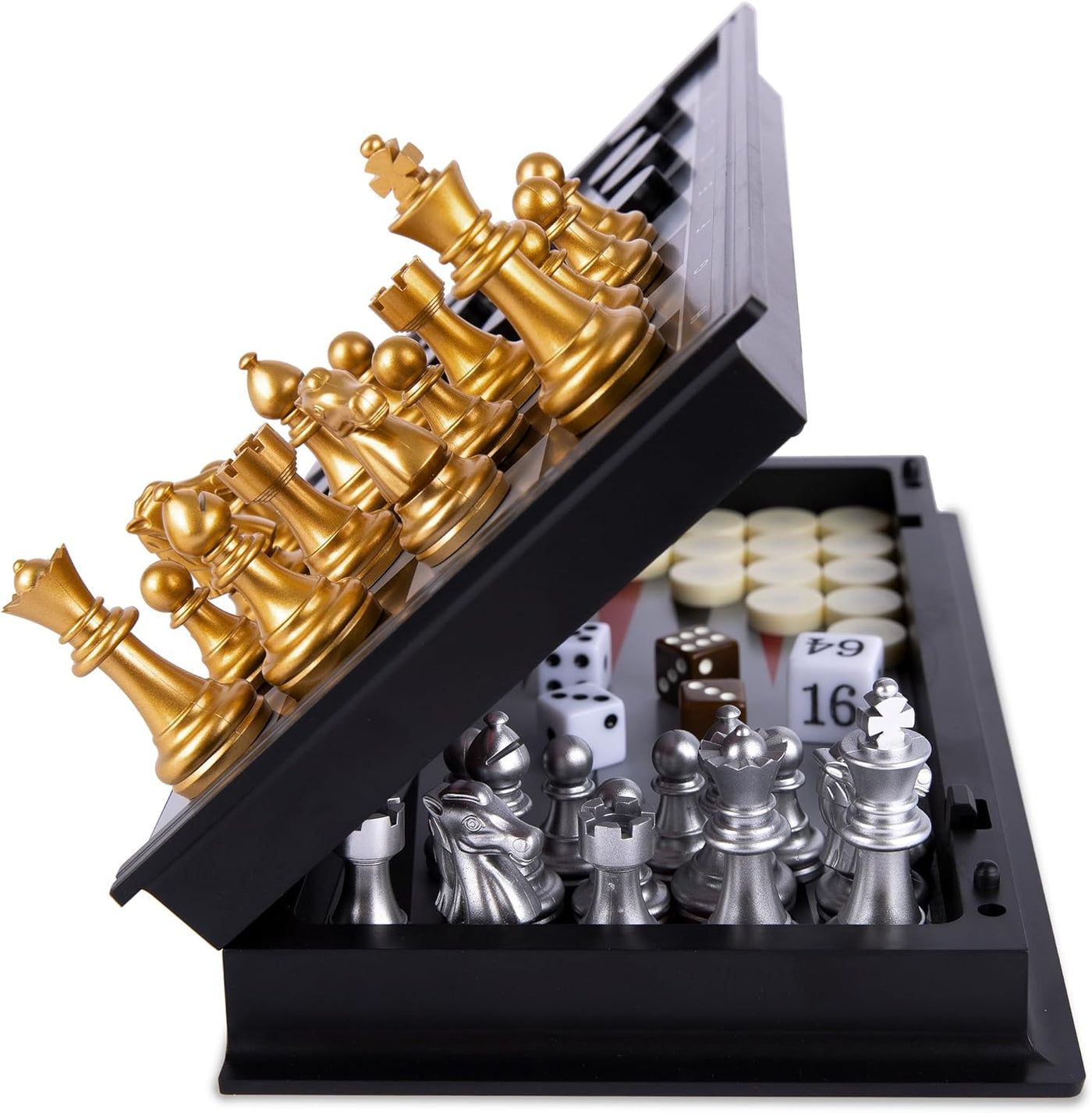 3 in 1 Magnetic Travel Chess Set - Portable Chess, Checkers, Backgammon Set - 9 Inch Magnetic Chess Board for Road Trips