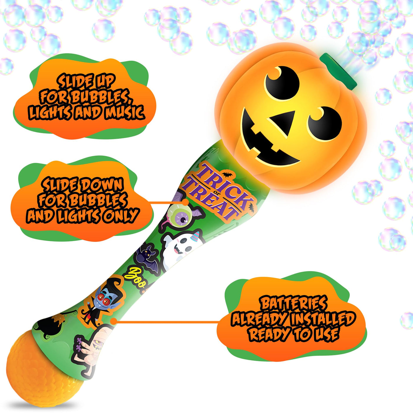 Halloween Bubble Wand for Kids, 14" Light Up Ghost Bubble Wand for Toddlers with Thrilling LED & Sound Effect