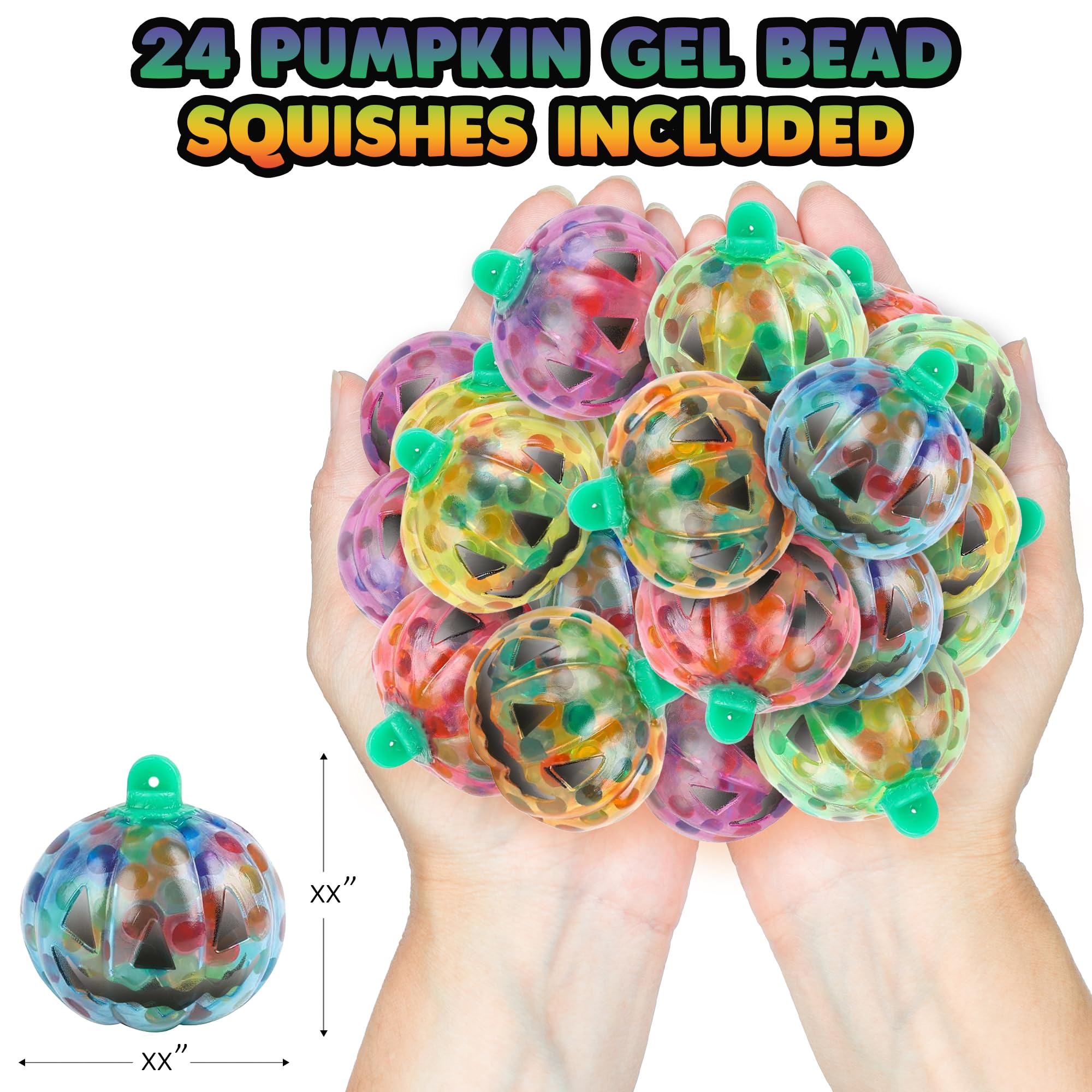 Pumpkin Halloween Squeeze Toys - Set of 24 Squeeze Toys - Stress Relief Squishy Toys for Kids in 6 Colors