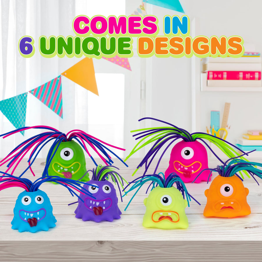Hair Pulling Screaming Monster Toys - Set of 6 - Monster Toys for Kids in Unique Colors and with 6 Different Sounds Each