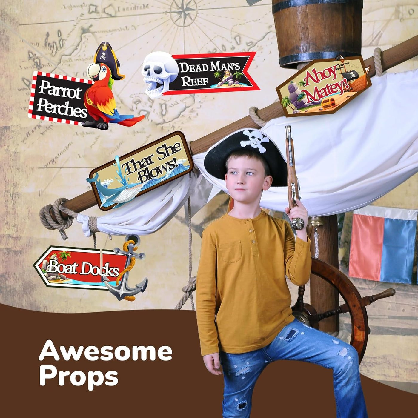 Pirate Signs - 20 Pack - Pirate Theme Party Decor Supplies - Funny Pirate Skull Decorations & Directional Signs