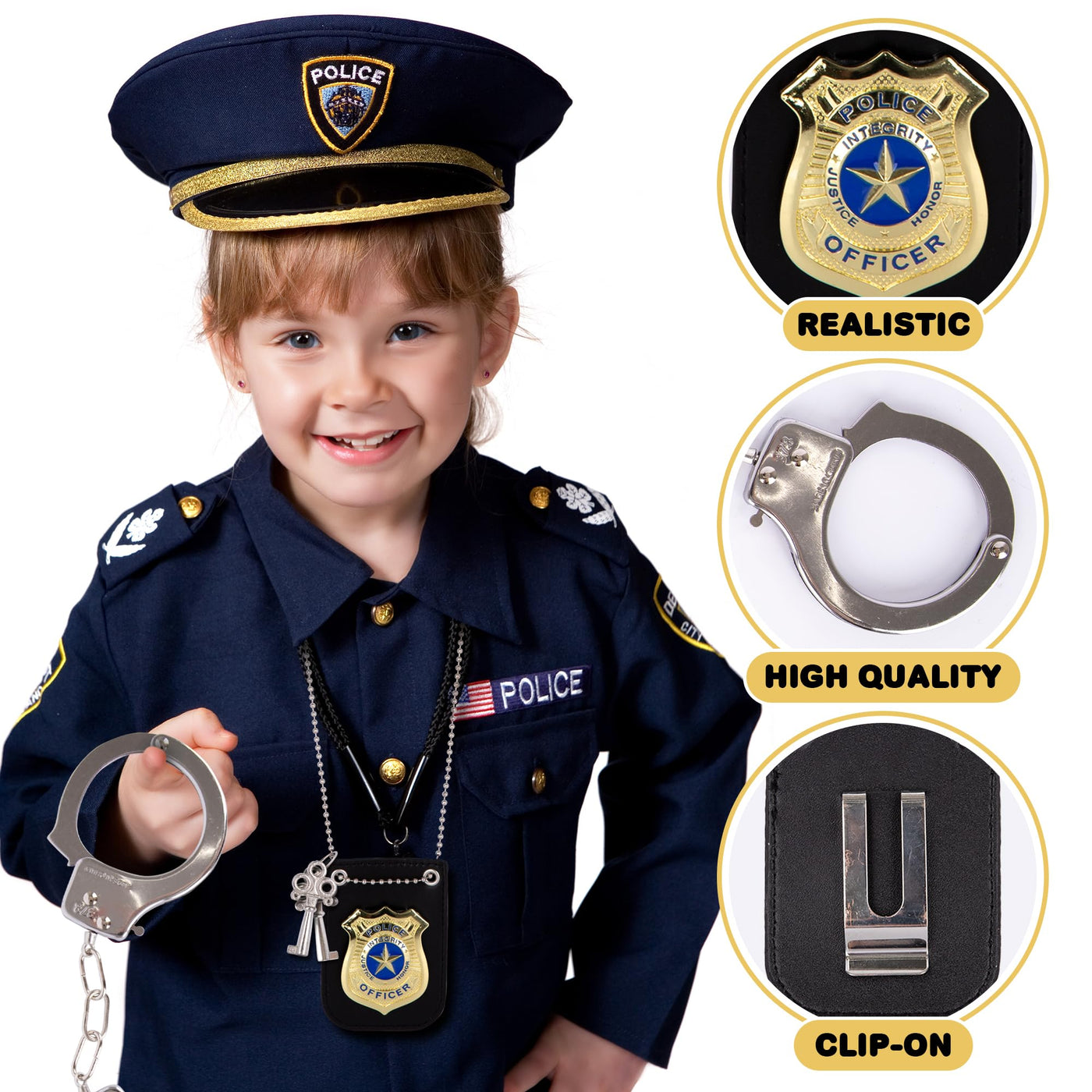 Police Badge and Toy Handcuffs - Imagination Sparking Police Toys for Kids - Detective Badge with Clip and Chain
