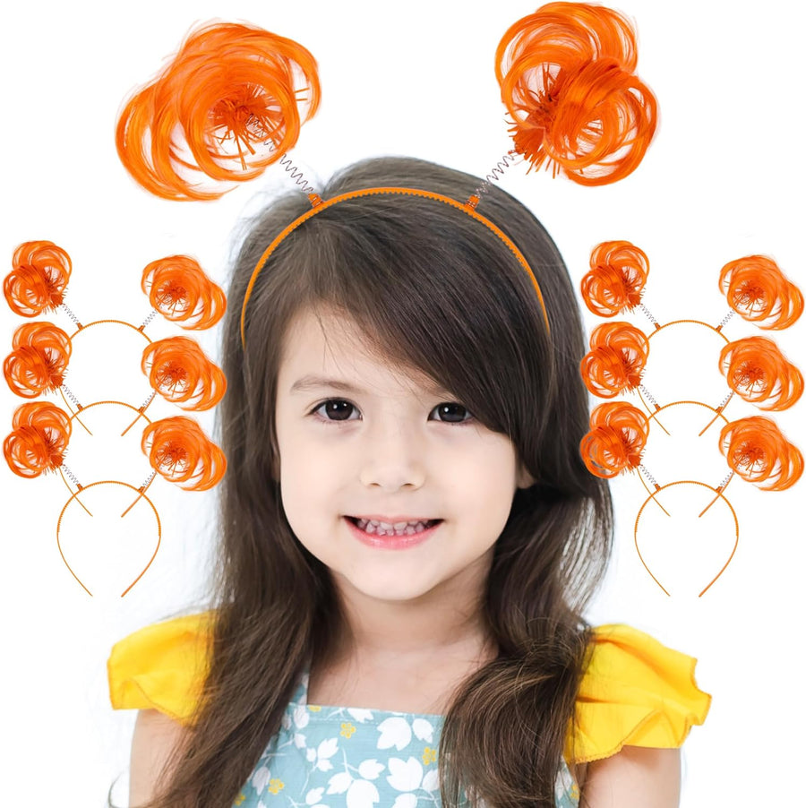 Orange Ponytail Headbands for Kids - Set of 6 Head Boppers - Cute Tinsel Headband for Girls with Bopper Springs