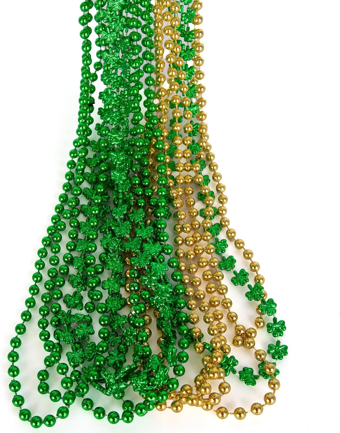 St Patrick’s Day Beads Necklaces - Set of 12 - St Patricks Day Accessories - Shamrock Green Day Beaded Necklace for Mardi Gras Decor, Irish Throw Costume Party
