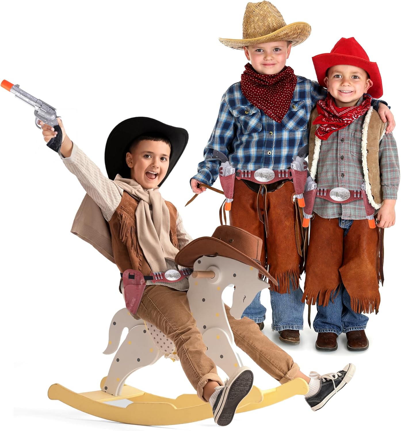 Cowboy Gun Belt and Holster - Cowboy Holster Set Includes 2 Toy Guns with Sound, Toy Gun Holster, Brown Western Belt, and 6 Fake Bullets