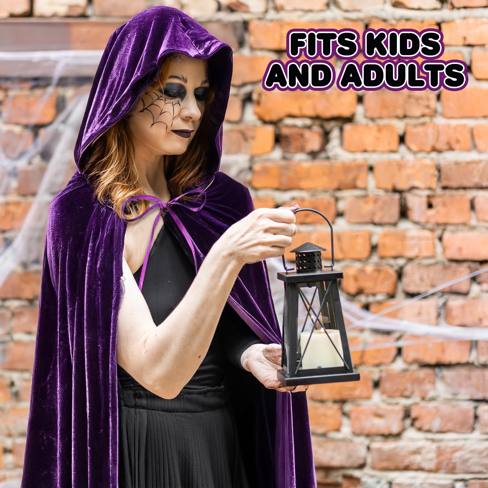 Velvet Purple Hooded Cloak for Kids - 3ft Long Kids Cloak - Dark Purple Cape with Hood and String Closure - Vampire Cape for Kids