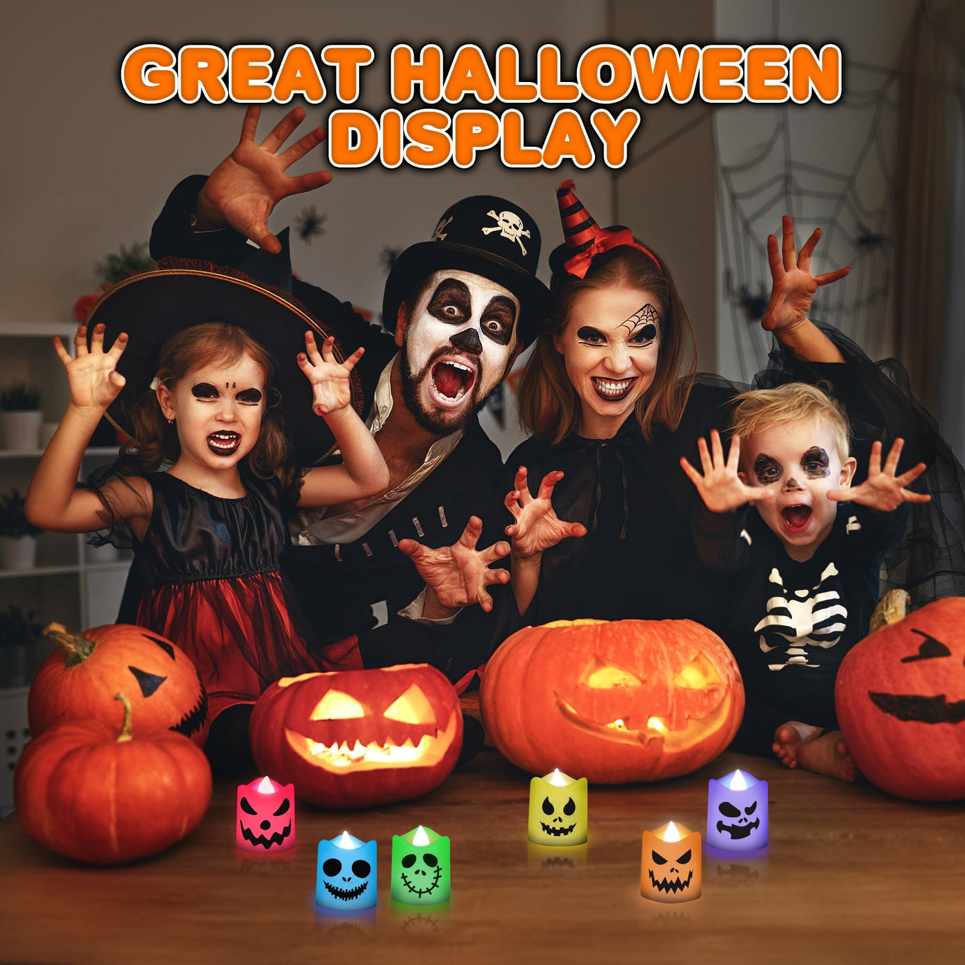 Flameless Halloween LED Candles - Set of 6 Halloween Flameless Candles - Battery Operated Halloween LED Votive Candles with Remote, Timer, and 12 Colors