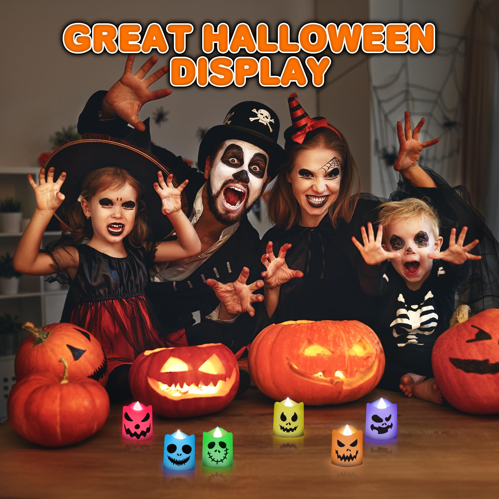Flameless Halloween LED Candles - Set of 6 Halloween Flameless Candles - Battery Operated Halloween LED Votive Candles with Remote, Timer, and 12 Colors
