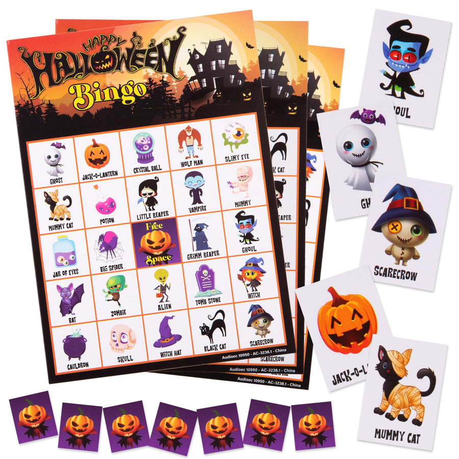 Halloween Bingo for Kids - 55 PC Halloween Bingo Game - Scary Kids Bingo for Up to 30 Players - Includes Halloween Bingo Cards and 25 Chips