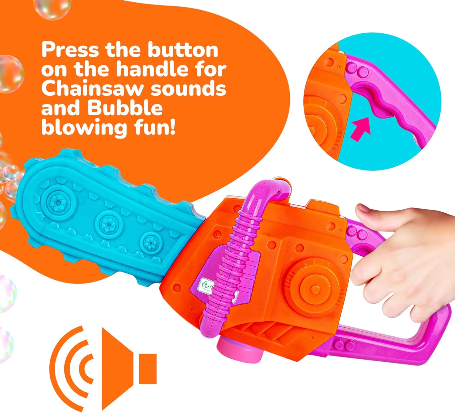 Bubble Chainsaw for Kids, Electronic Bubble Blower Machine with Bubble Solution Included, Bubble Machine with Realistic Sound, Outdoor Pretend Play Landscaping Toy for Kids Blue