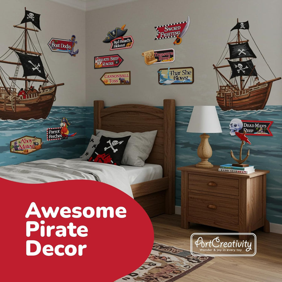 Pirate Signs - 20 Pack - Pirate Theme Party Decor Supplies - Funny Pirate Skull Decorations & Directional Signs