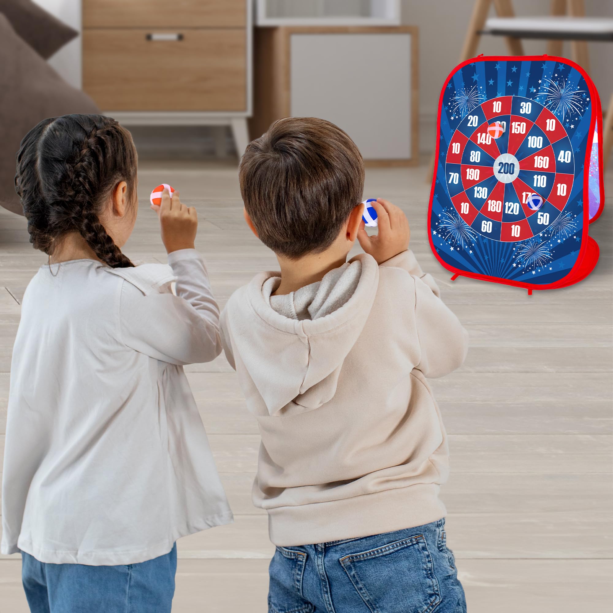 2 in 1 Bean Bag Toss Game and Sticky Ball Darts Game - Indoor and Outdoor Bean Bag Toss for Kids