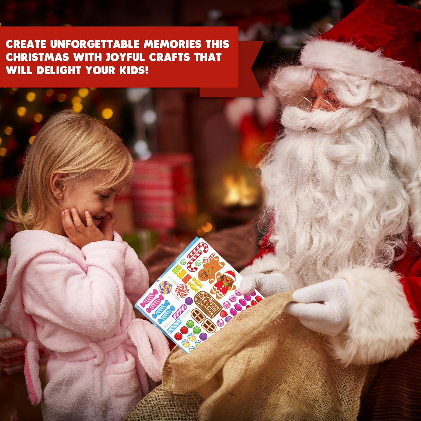 Gingerbread House Sticker Craft for Kids - Gingerbread House Sticker Scene with 13 Background Sheets and 13 Sticker Sheets