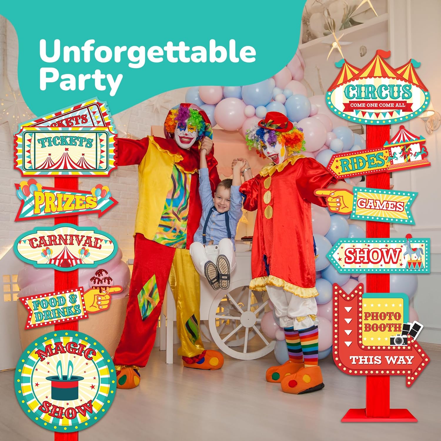 Carnival Signs - 20 Pack - Circus Events Directional Signs and Decorations - Carnival Photo Booth Props for Circus Theme Birthday Celebrations, Parties