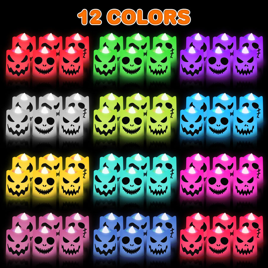 Flameless Halloween LED Candles - Set of 6 Halloween Flameless Candles - Battery Operated Halloween LED Votive Candles with Remote, Timer, and 12 Colors