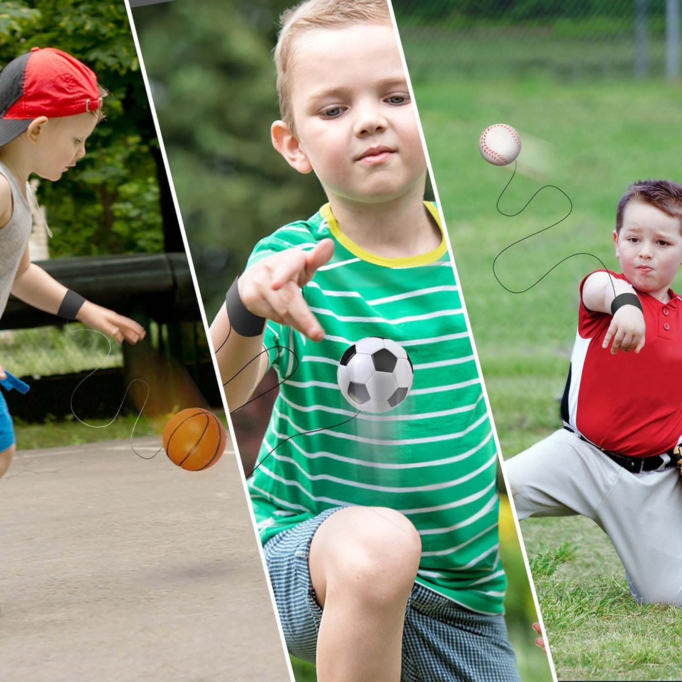 2.25" Sports Wrist Balls - Set of 3 - Includes Basketball, Baseball, and Soccer Ball Wristband Toys - Durable Foam String Attached Rebound Balls - Party Favor, Gift Idea for Kids