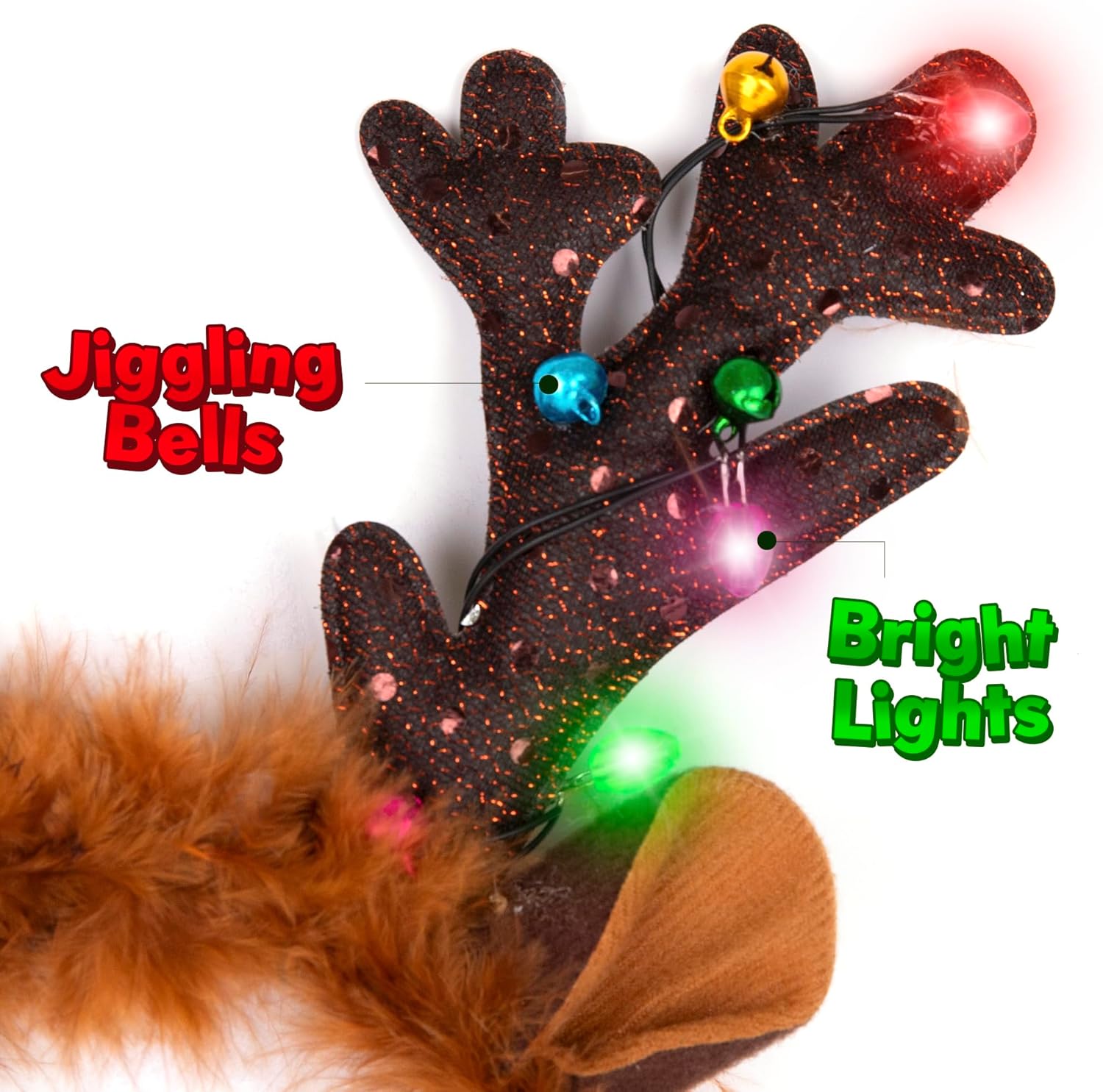 Light Up Christmas Reindeer Headbands - Set of 2 - Christmas Reindeer Antlers Headband Set - Reindeer Ears Headbands with LED Lights and Jingling Bells