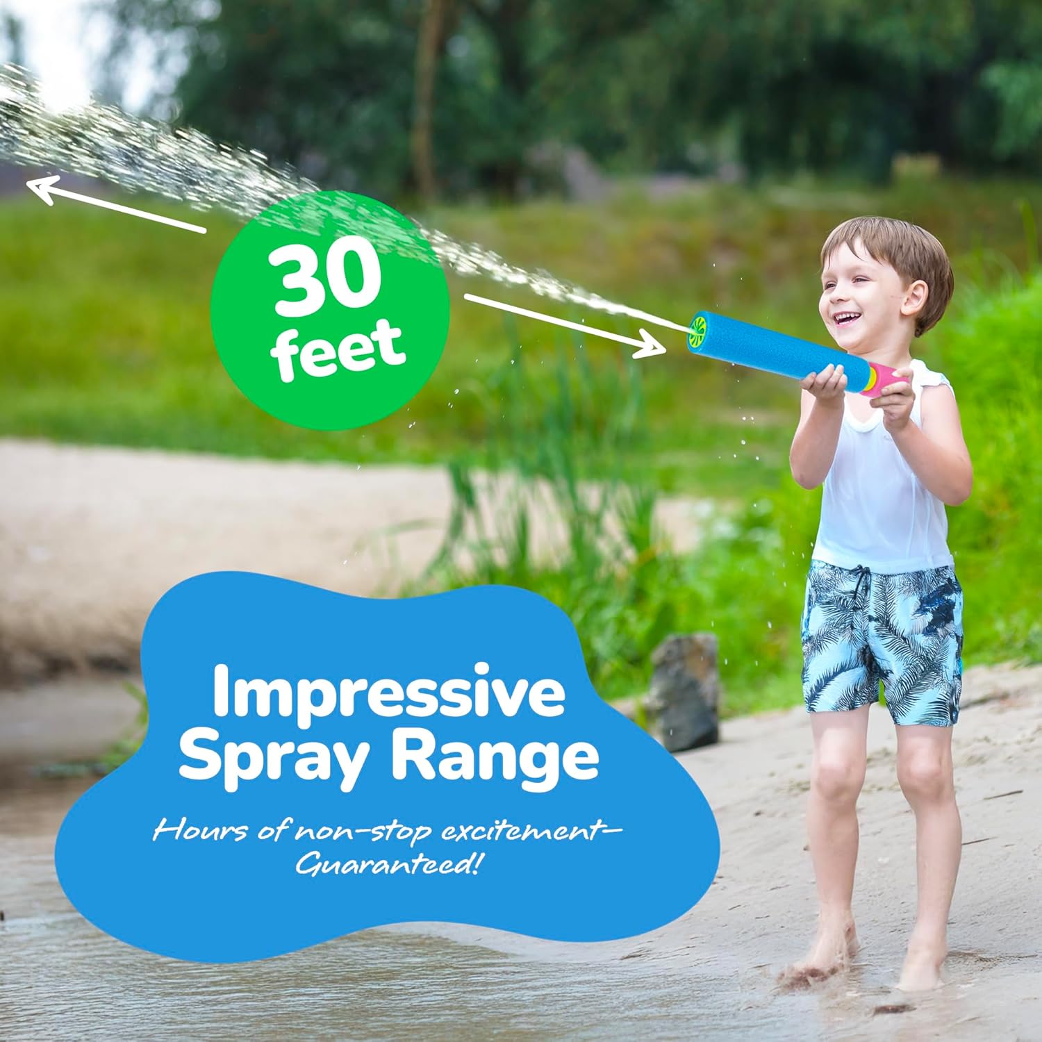 Foam Water Guns for Kids - 6 Pack - Long Range Swimming Pool Noodle Water Squirter - Fun Water Blaster Fighting Game Toys - Summer Beach Party Outdoor Supplies
