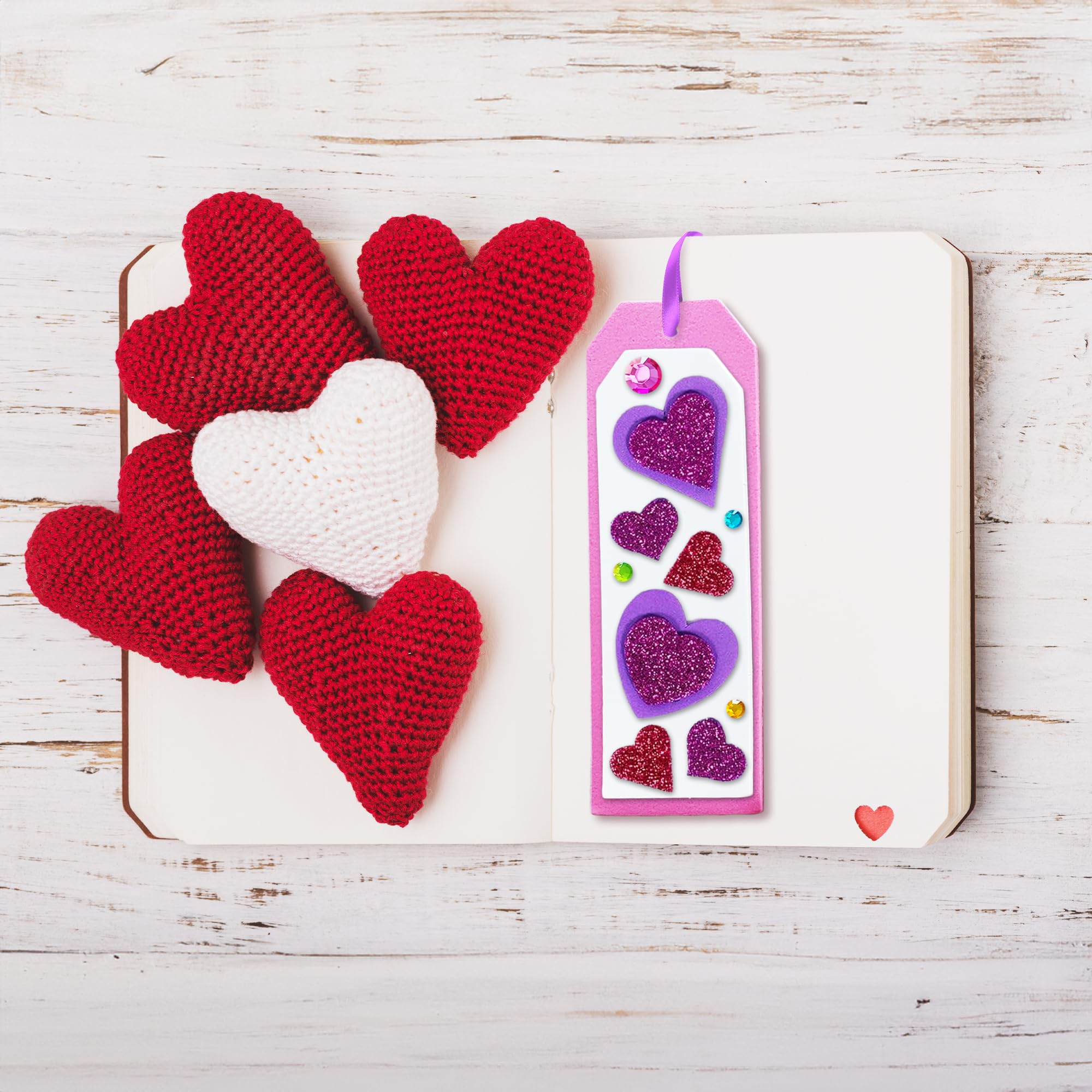 314 PCS Valentine’s Day Bookmark Craft Kit - Makes 24 Bookmarks - Valentine Crafts for Kids Classroom - Valentines Bookmark Craft Kit with Hearts, Glitter Stickers, Rhinestones, Ribbons