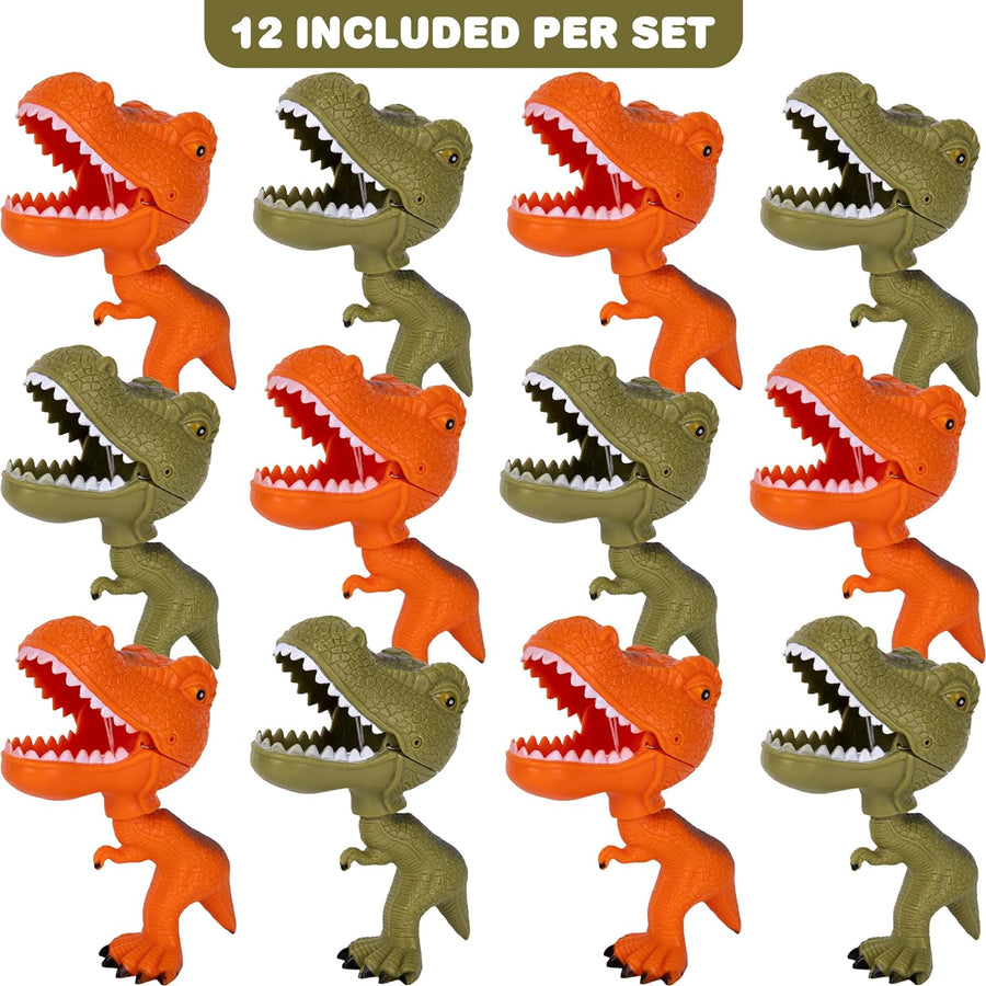 Mini Dinosaur Grabber Toys - Set of 12 Small Grabbers - Orange and Green Dinosaur Toys for Kids