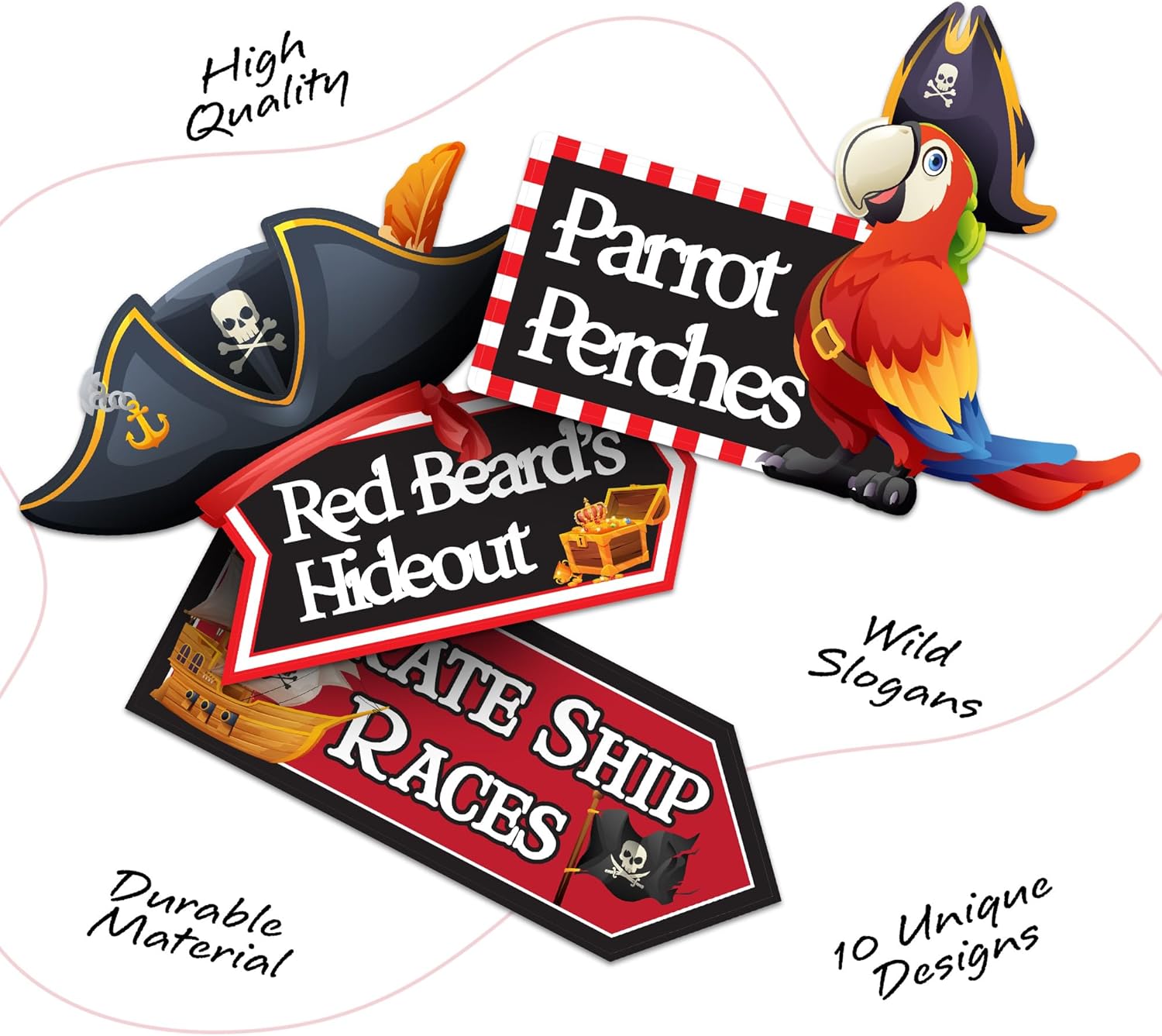 Pirate Signs - 20 Pack - Pirate Theme Party Decor Supplies - Funny Pirate Skull Decorations & Directional Signs