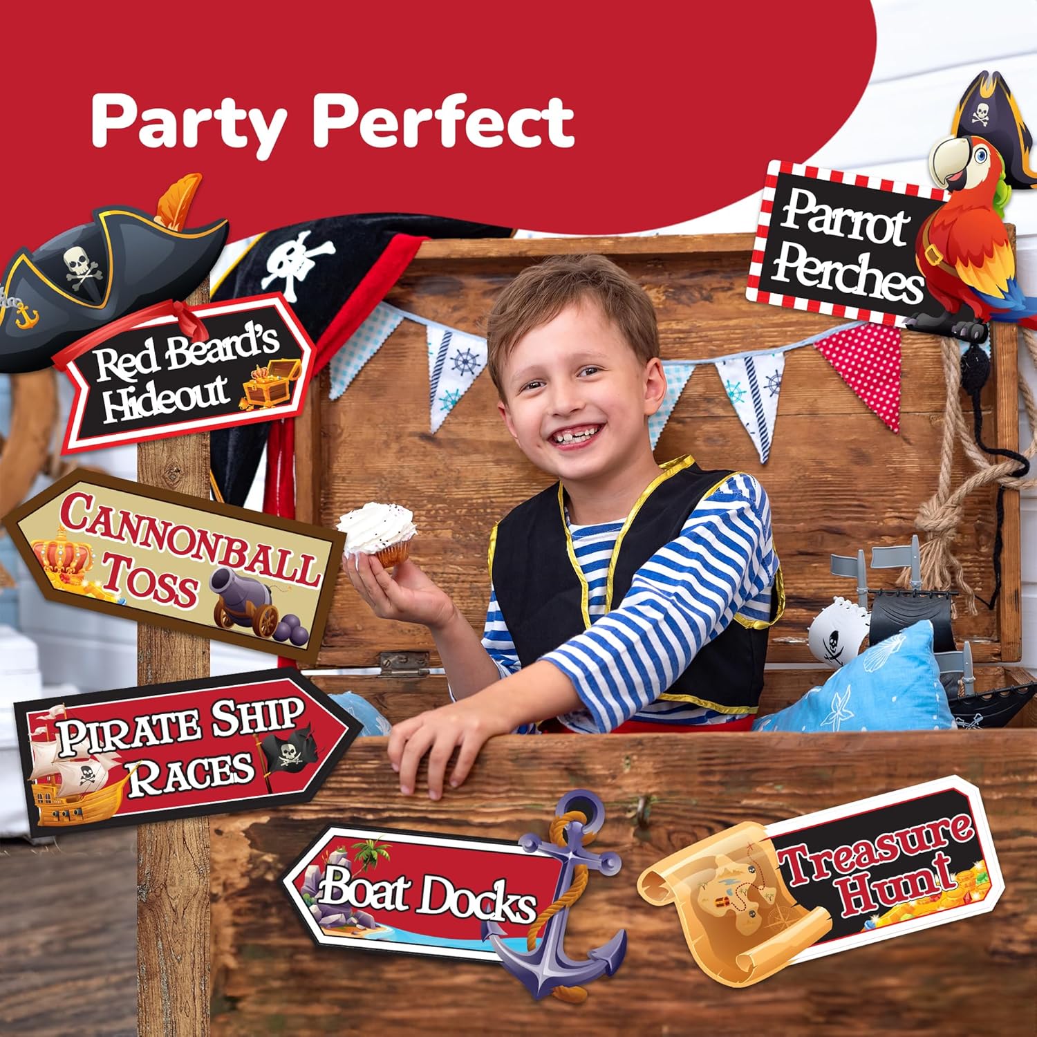 Pirate Signs - 20 Pack - Pirate Theme Party Decor Supplies - Funny Pirate Skull Decorations & Directional Signs