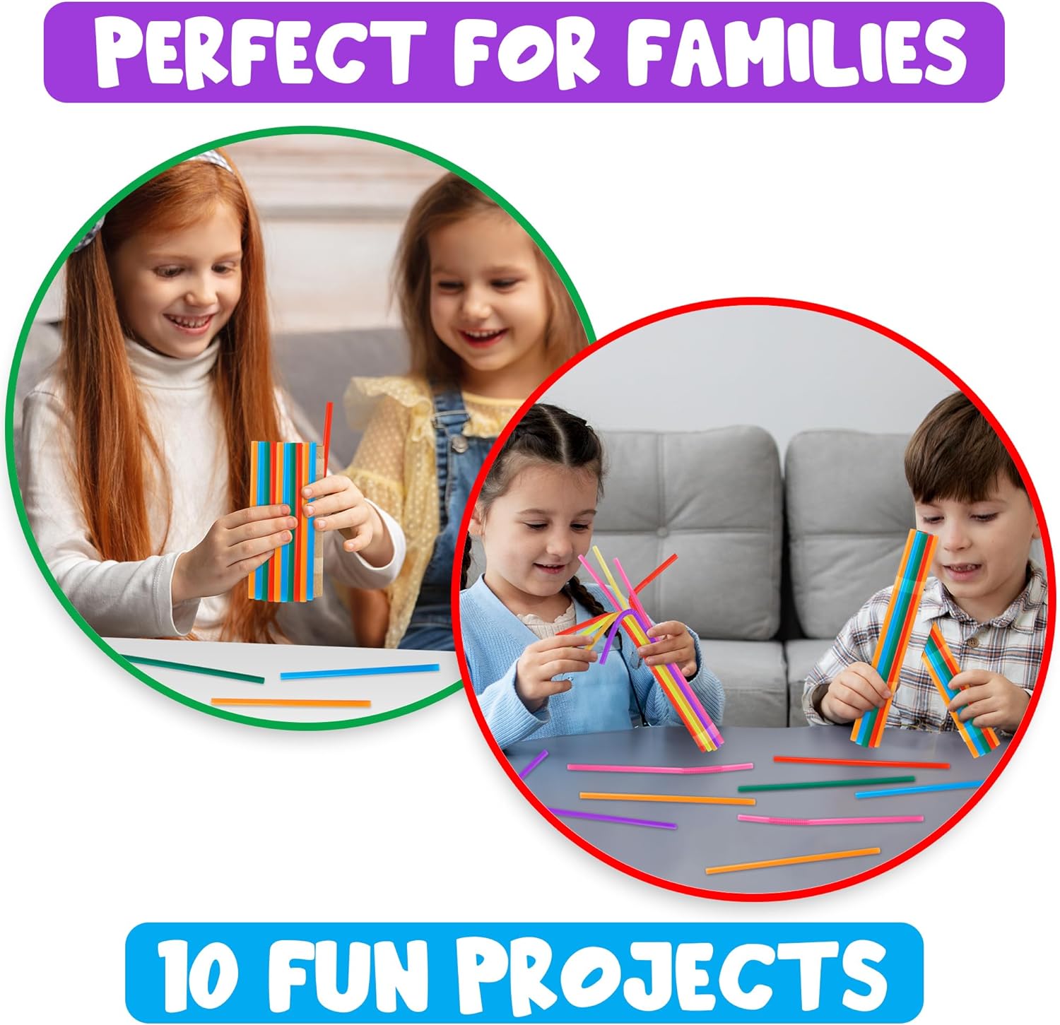 DIY Bubble Wand Craft for Kids - Set of 300 Straws, Bubble Solution and How-to Guide - Ages 4-10