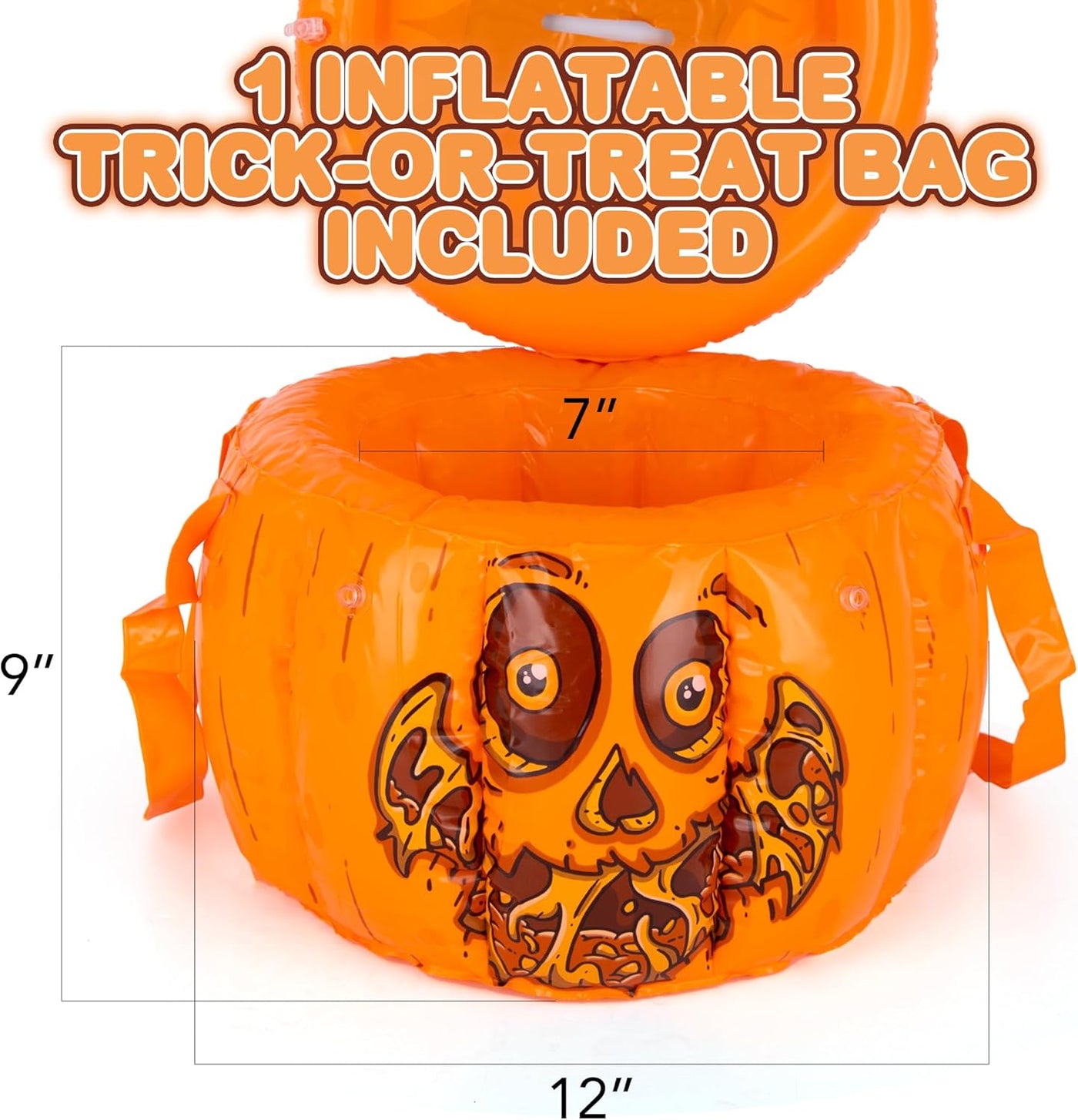 Inflatable Halloween Trick or Treat Bag - Kids Blow Up Halloween Candy Bag with Lid & Carry Straps - Doubles as Inflatable Halloween Candy Holder