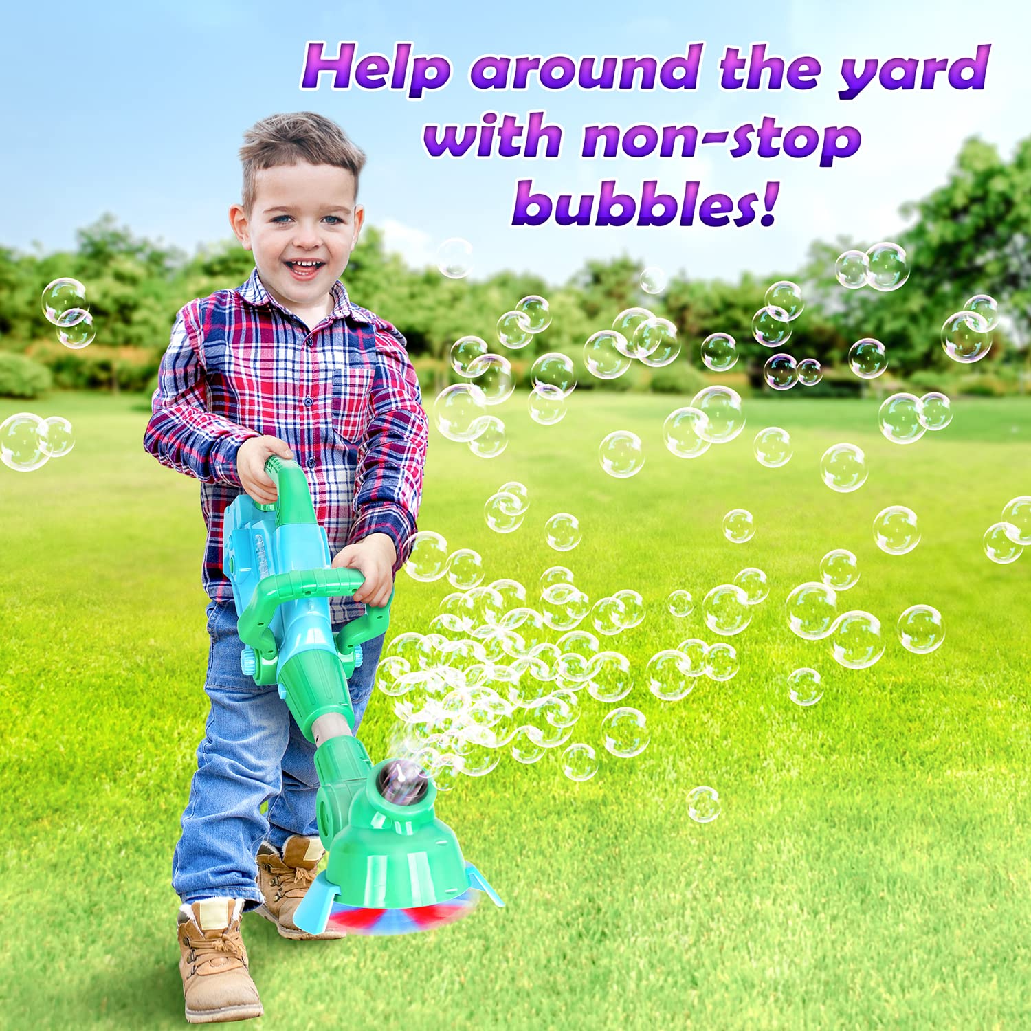 Weed Wacker Bubble Machine for Kids - Electronic Weed Eater Toy with Bubble Solution Included, Grass Trimmer Toy with Lights & Sounds