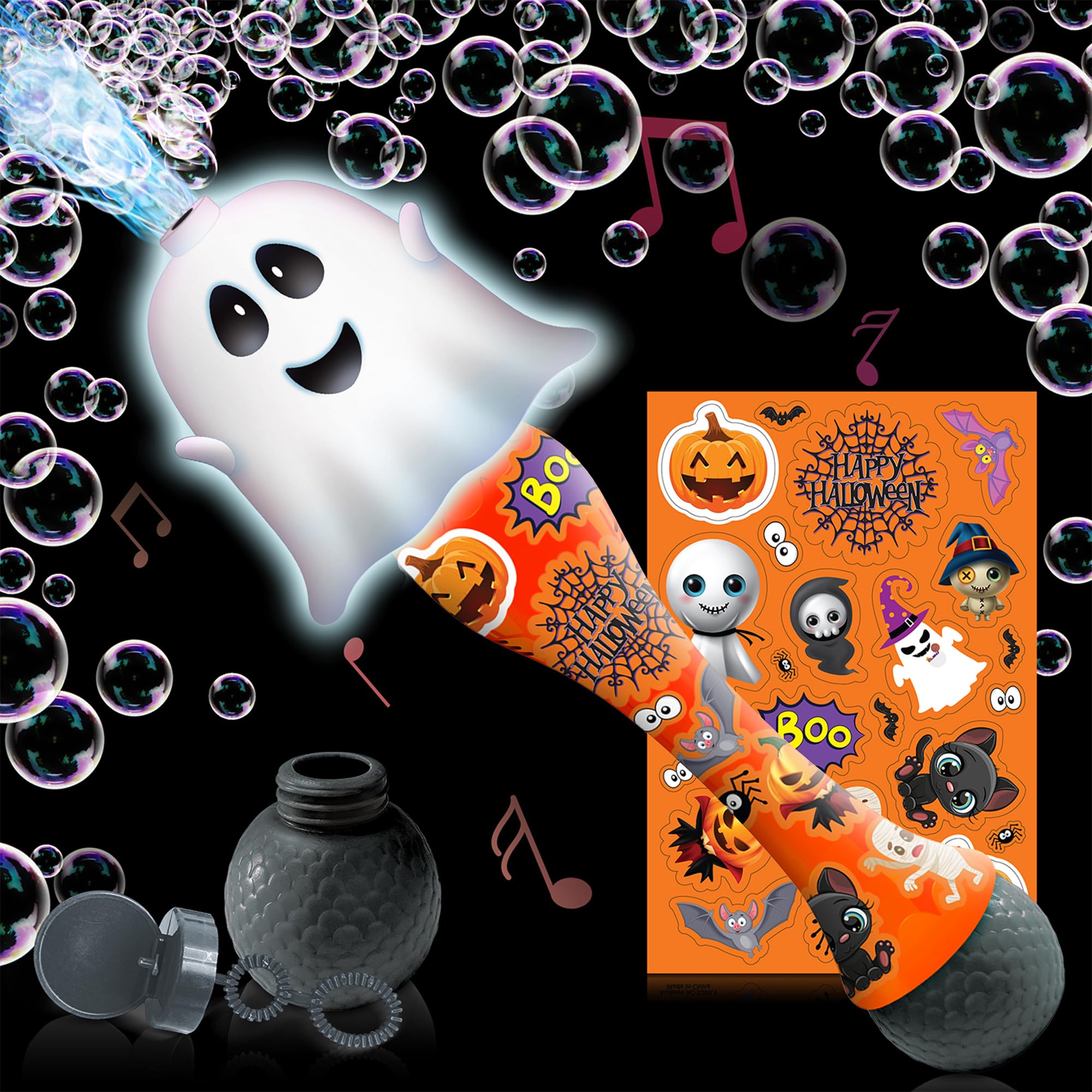 Halloween Bubble Wand for Kids, 14" Light Up Ghost Bubble Wand for Toddlers with Thrilling LED & Sound Effect