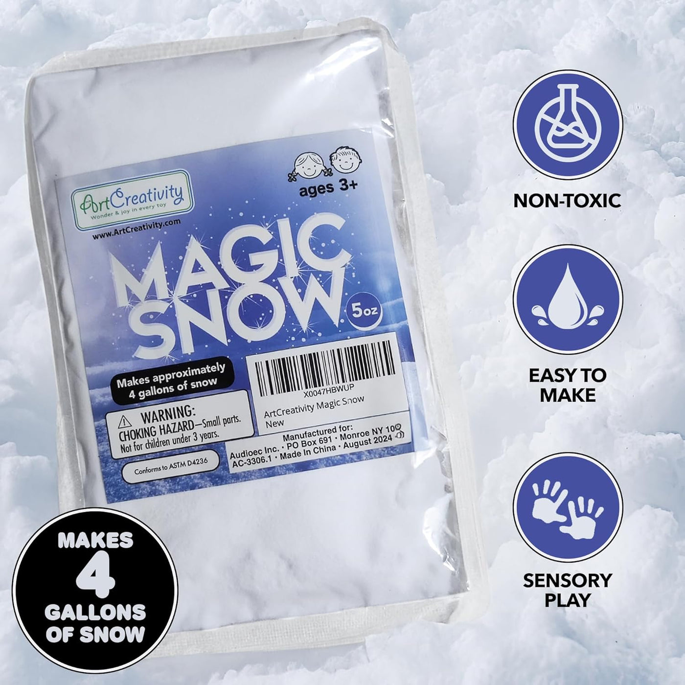 Instant Snow Powder - 5 Oz Snow Powder Makes 4 Gallons of Fake Snow - Multi-Use Instant Snow Mix for Slime - Artificial Instant Snow for Kids Christmas Activities - Fake Snow Kit