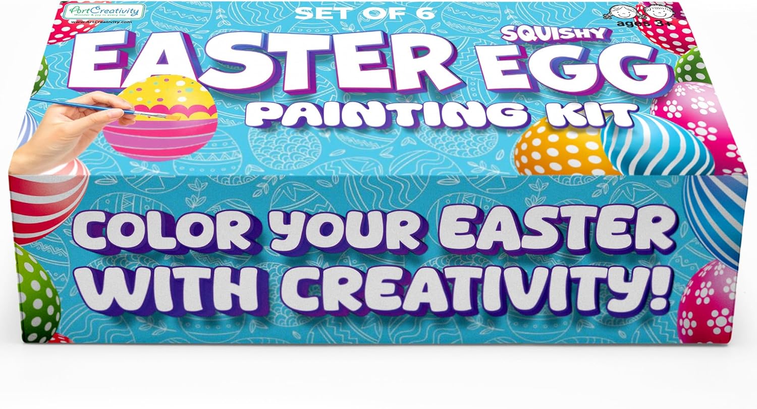 Easter Squishy Egg Painting Kit - 6 Pcs - Egg Decorating Set - Stress Relief Anxiety Craft Toy Gifts for Easter Basket Stuffers