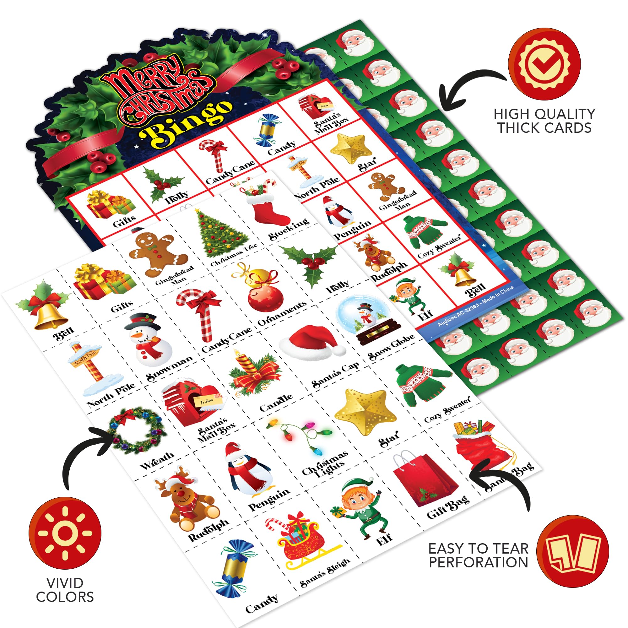 Christmas Bingo Game - 855 PC Kids Christmas Bingo - Bingo Christmas Game with 30 Player Cards - Holiday Bingo Game for Family Game Night