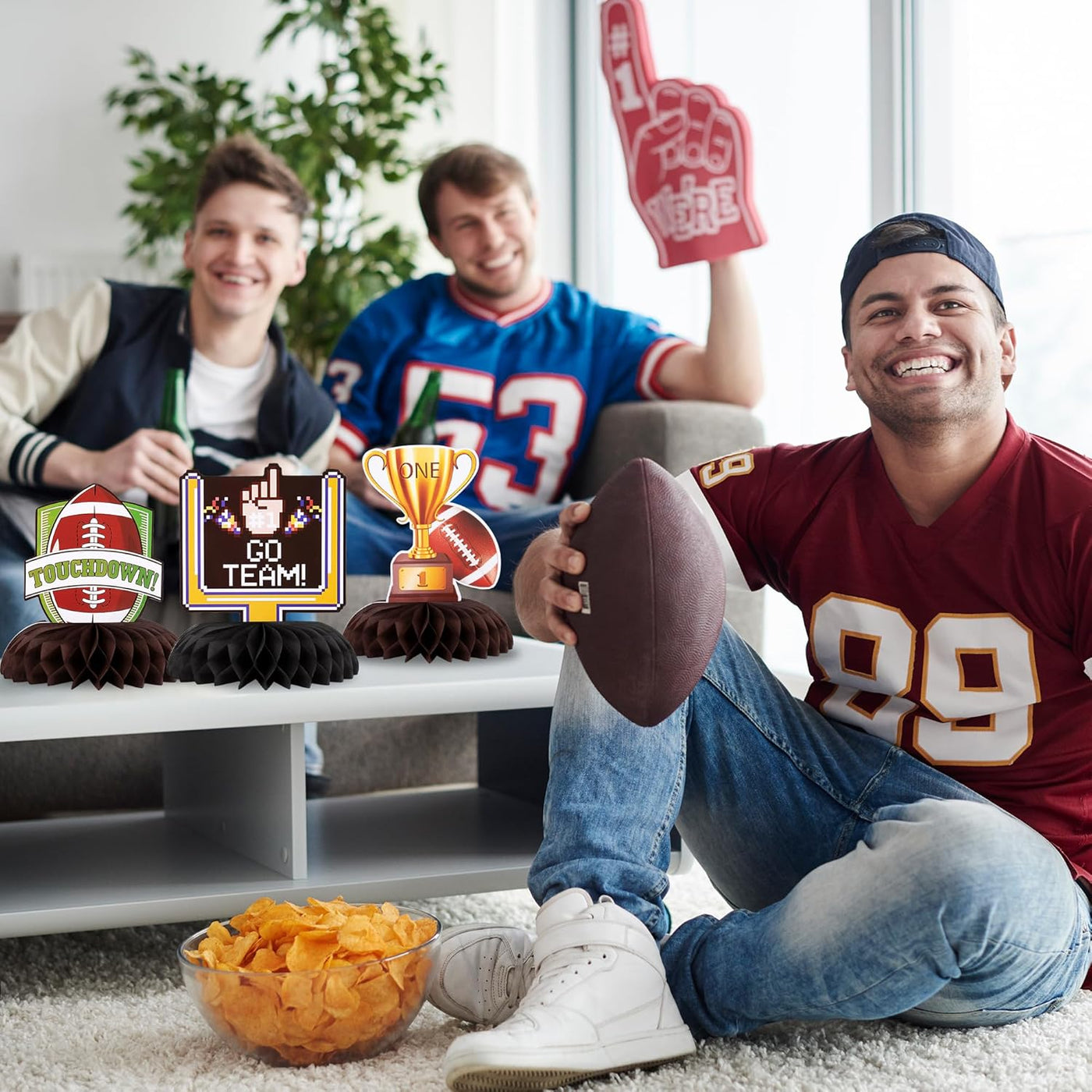 Football Centerpieces for Table - Set of 10 - Superbowl Football Party Table Centerpiece Decoration - Super Bowl Football Table Party Supplies - Football Birthday Party Centerpiece Decor