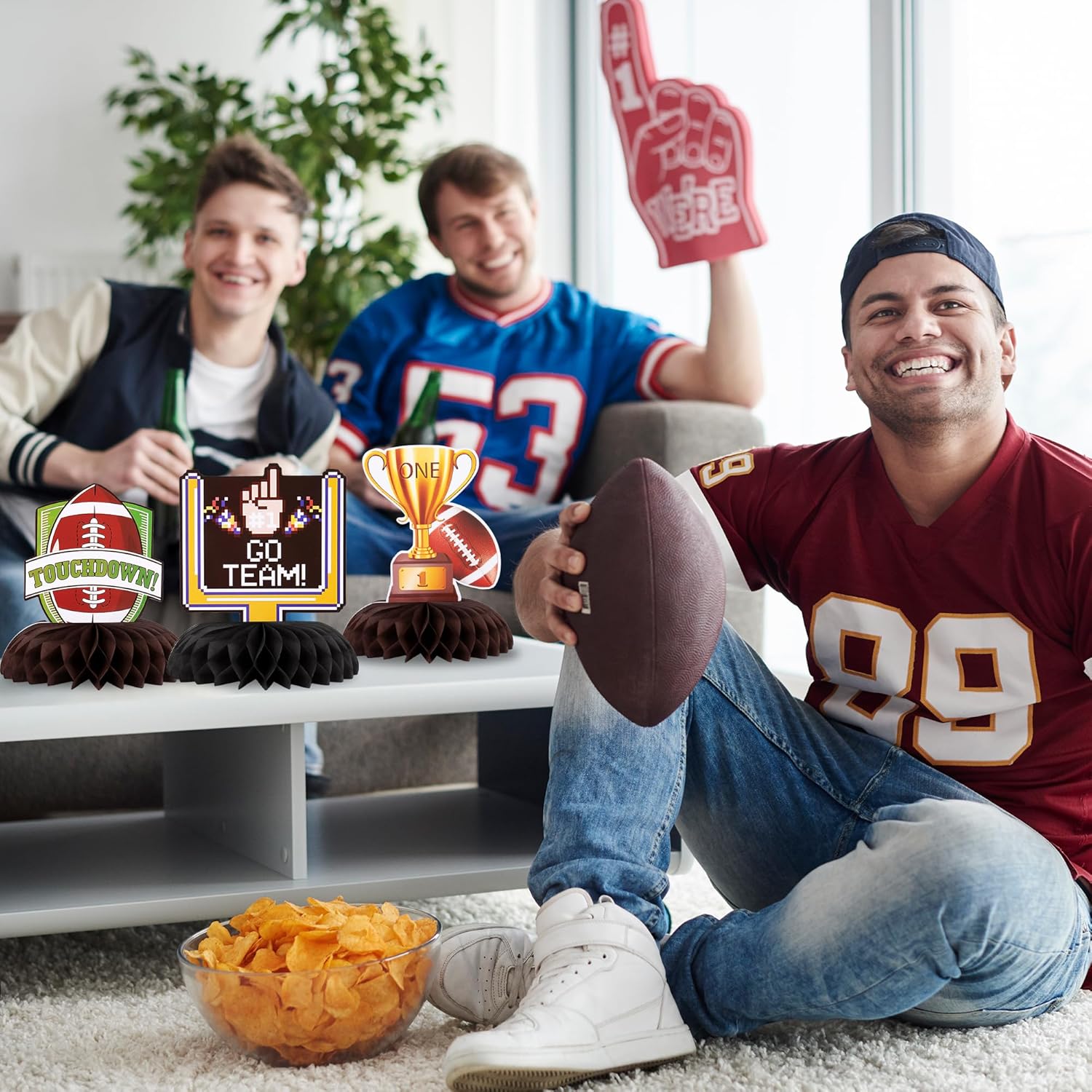 Football Centerpieces for Table - Set of 10 - Superbowl Football Party Table Centerpiece Decoration - Super Bowl Football Table Party Supplies - Football Birthday Party Centerpiece Decor