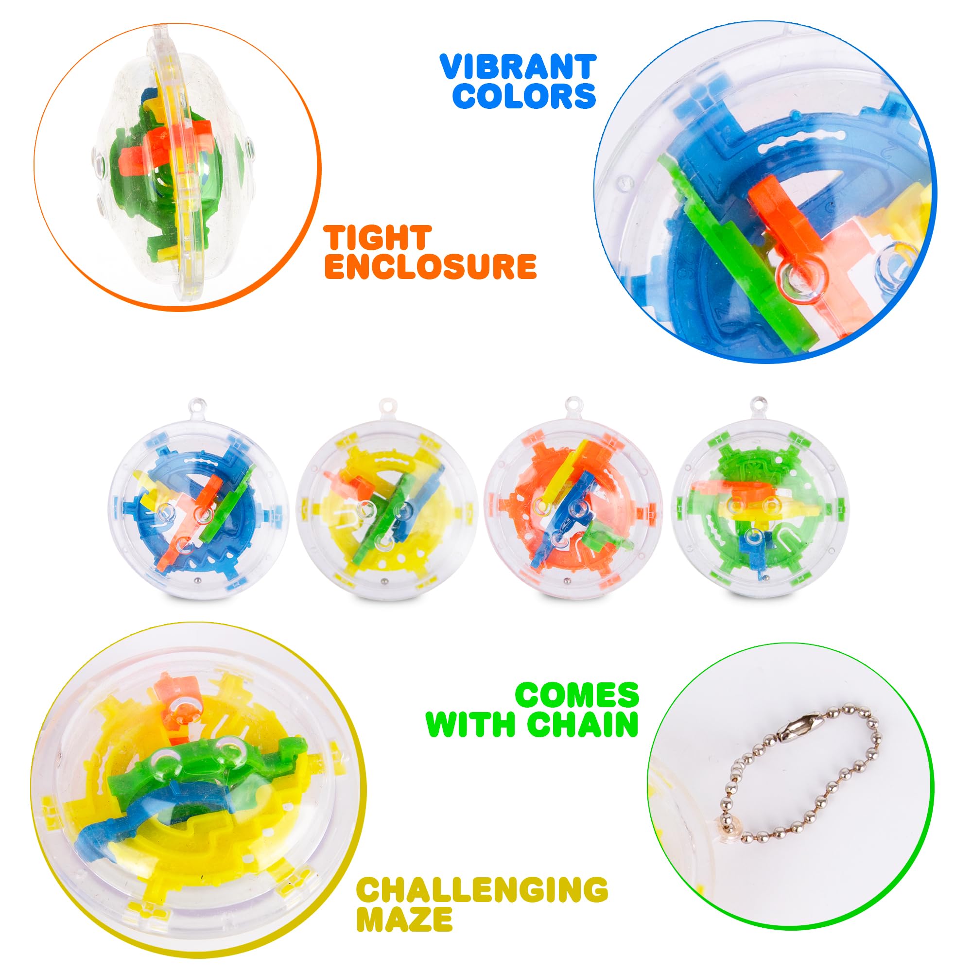 3D Maze Ball Keychains for Kids - Set of 12 Maze Puzzle Brain Teaser Party Favors - Fidget-Friendly Keychain Charms in Colorful Designs