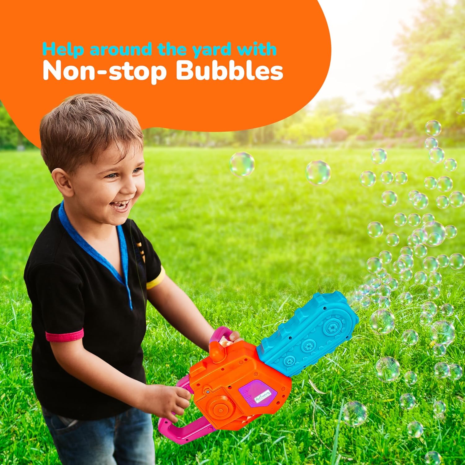 Bubble Chainsaw for Kids, Electronic Bubble Blower Machine with Bubble Solution Included, Bubble Machine with Realistic Sound, Outdoor Pretend Play Landscaping Toy for Kids Blue