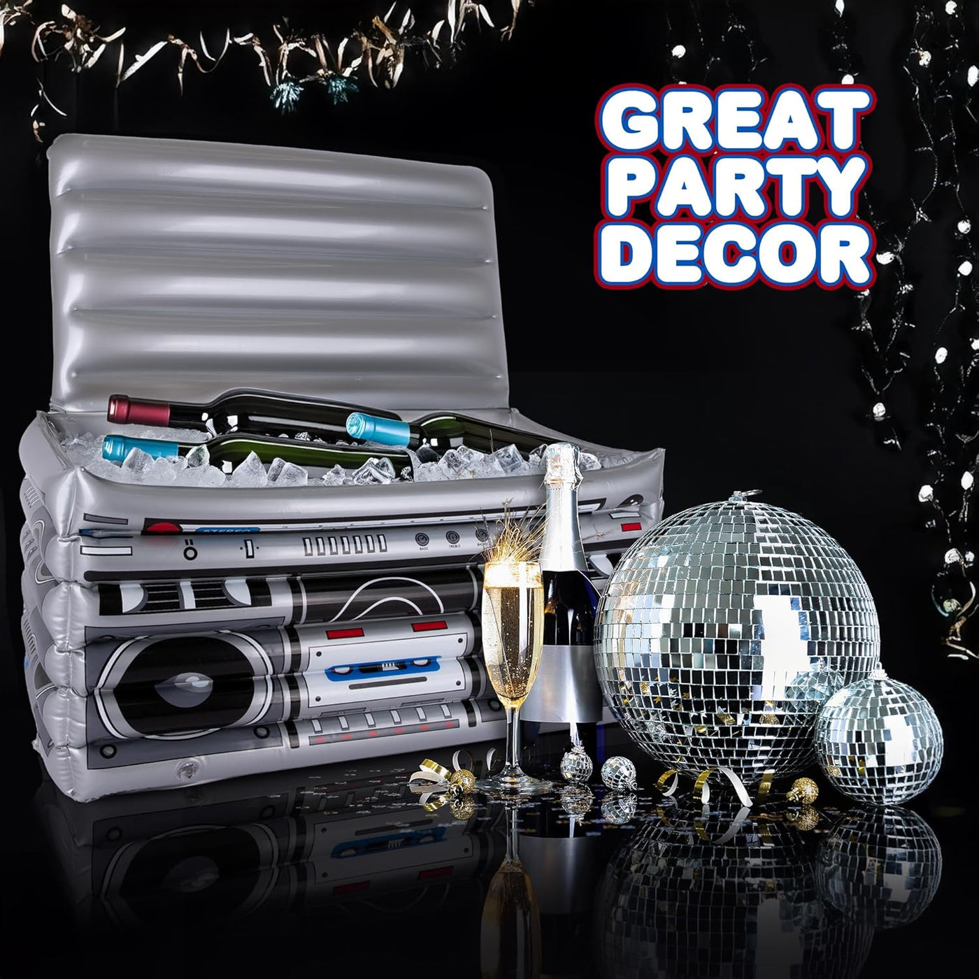 Inflatable Boom Box Cooler - 24 Inches Wide - Large Inflatable Drinker Cooler for Hip Hop Party Decor - 80's & 90's Theme Party Decorations